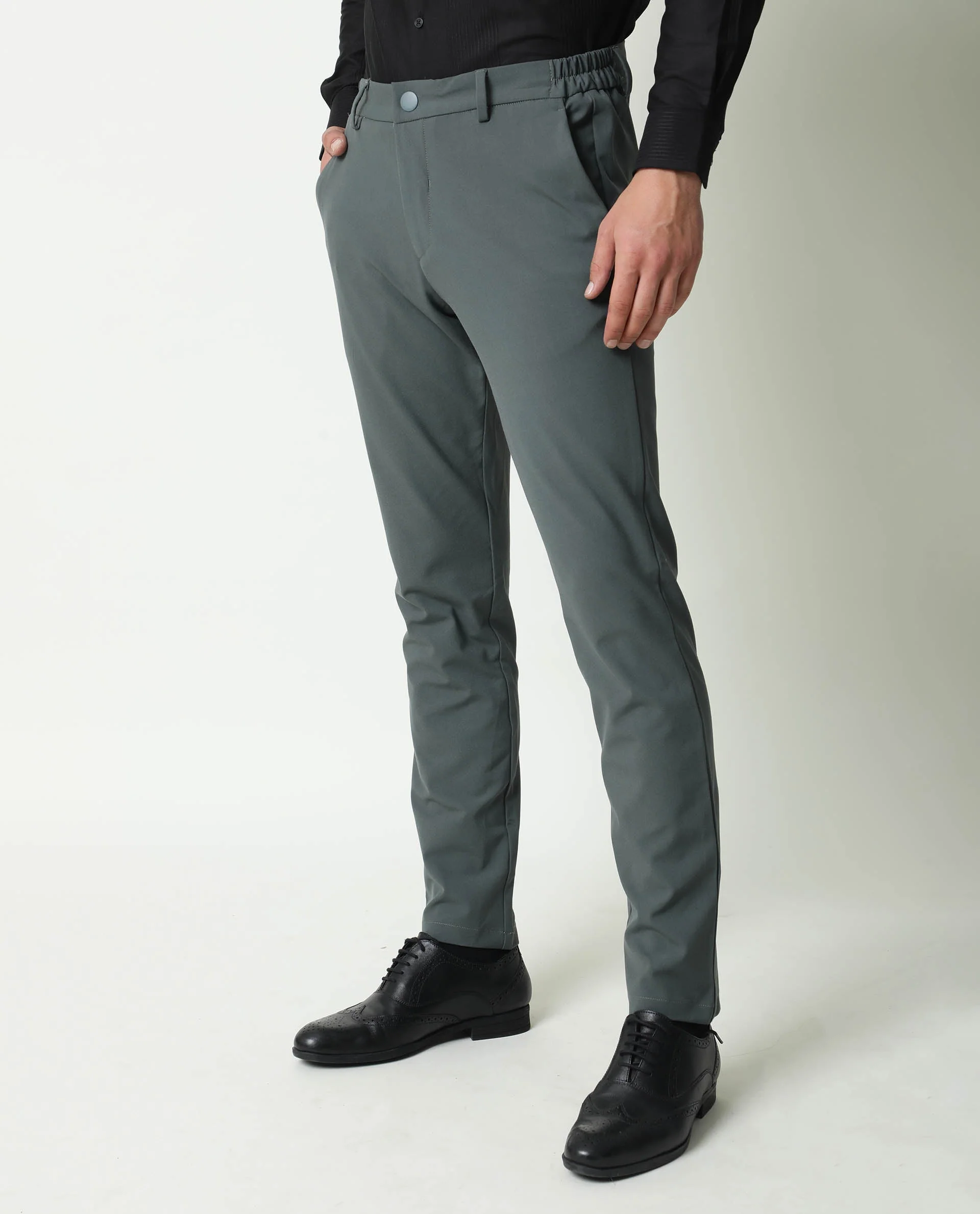 Rare Rabbit Men's Travel-1 Olive Solid Mid-Rise 4-Way Stretch Slim Fit Trouser - Image 3