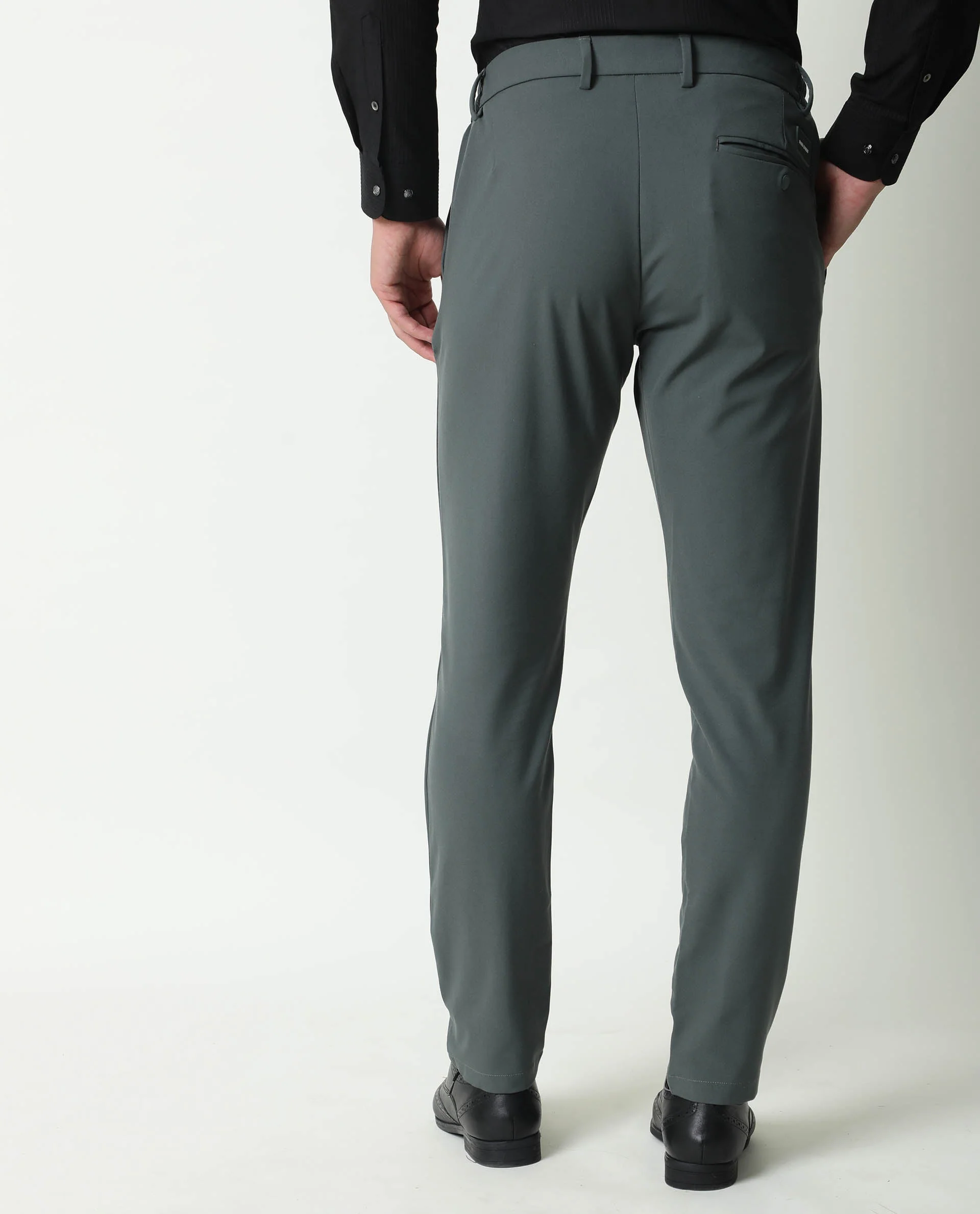 Rare Rabbit Men's Travel-1 Olive Solid Mid-Rise 4-Way Stretch Slim Fit Trouser - Image 6