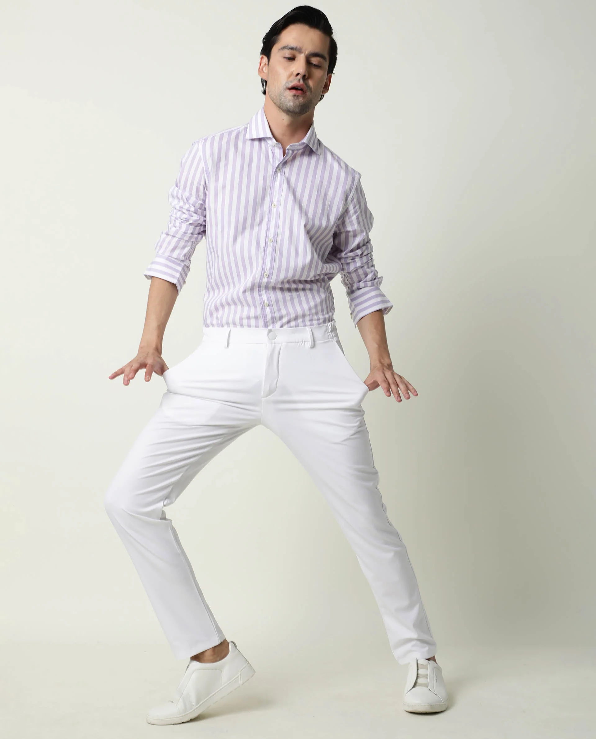 Rare Rabbit Men's Travel-1 White Solid Mid-Rise 4-Way Stretch Slim Fit Trouser - Image 4