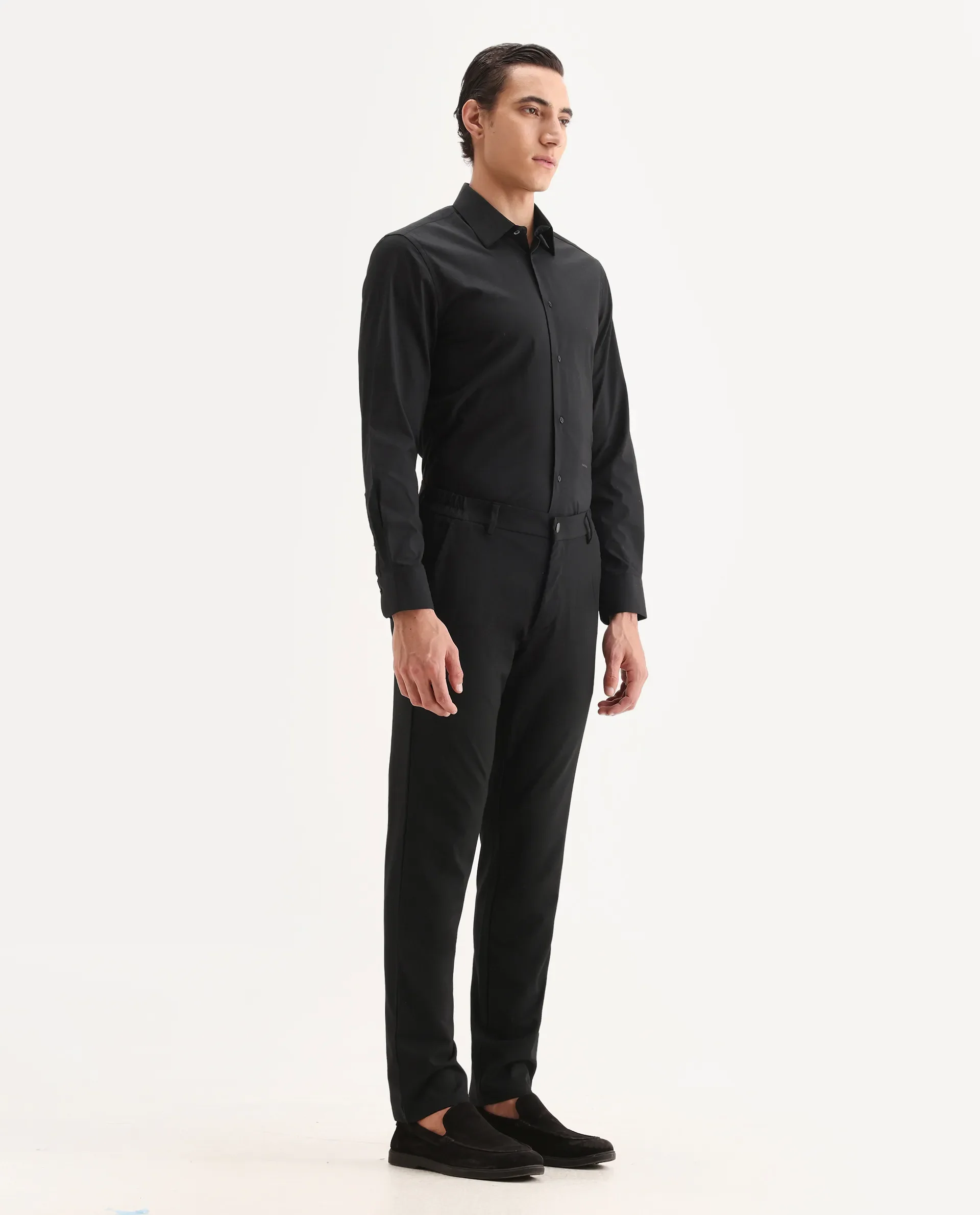 Rare Rabbit Men's Travel-11 Black Polyester Blend Plain Regular Fit Trouser - Image 6