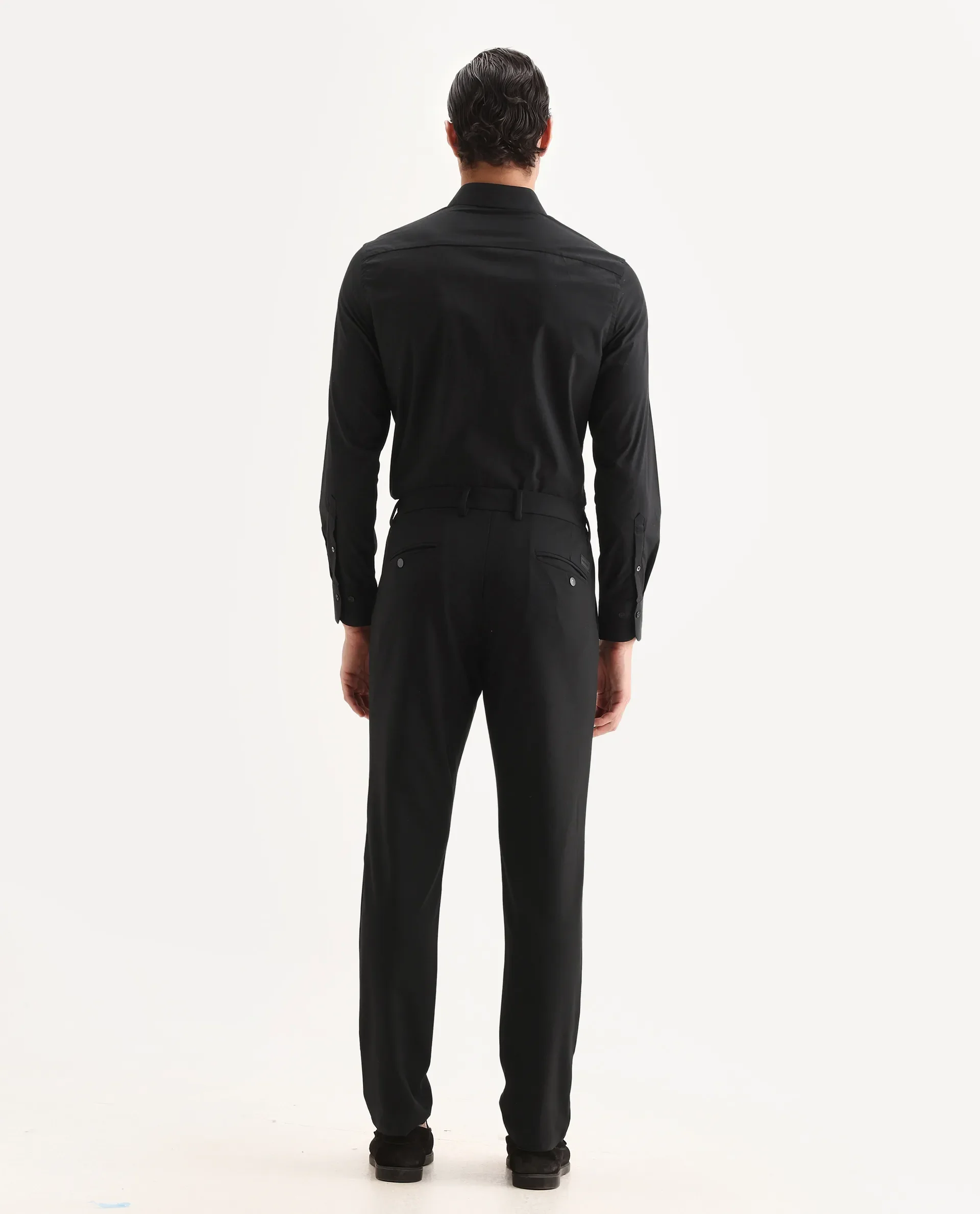 Rare Rabbit Men's Travel-11 Black Polyester Blend Plain Regular Fit Trouser - Image 7