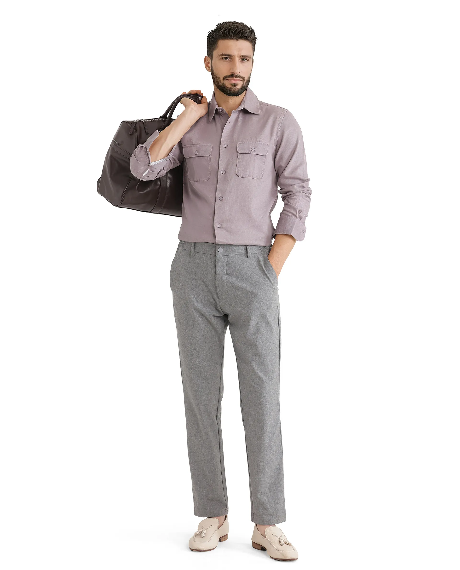 Rare Rabbit Men's Travel 11 Grey Polyester Blend Plain Regular Fit Trouser - Image 2