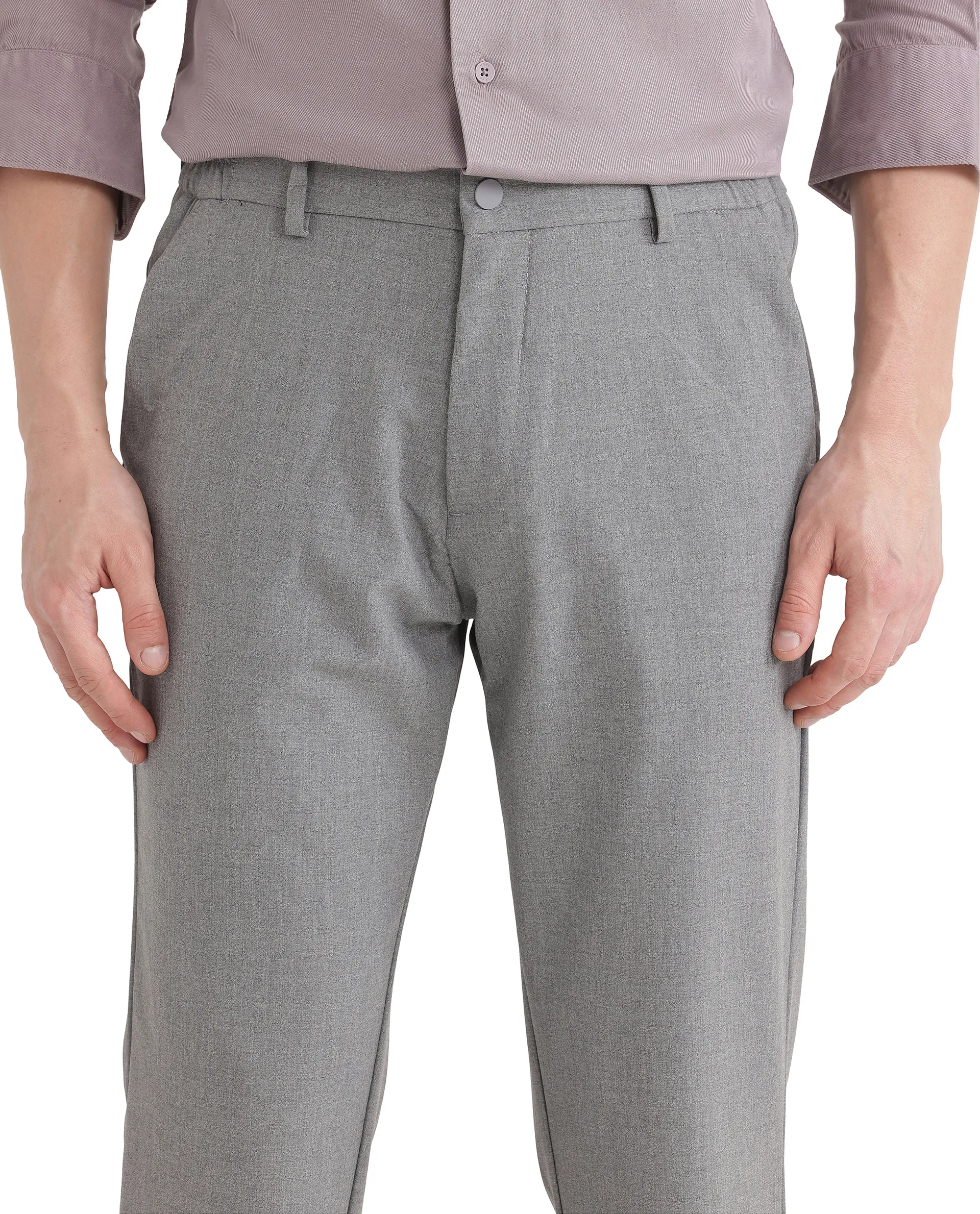 Rare Rabbit Men's Travel 11 Grey Polyester Blend Plain Regular Fit Trouser - Image 4