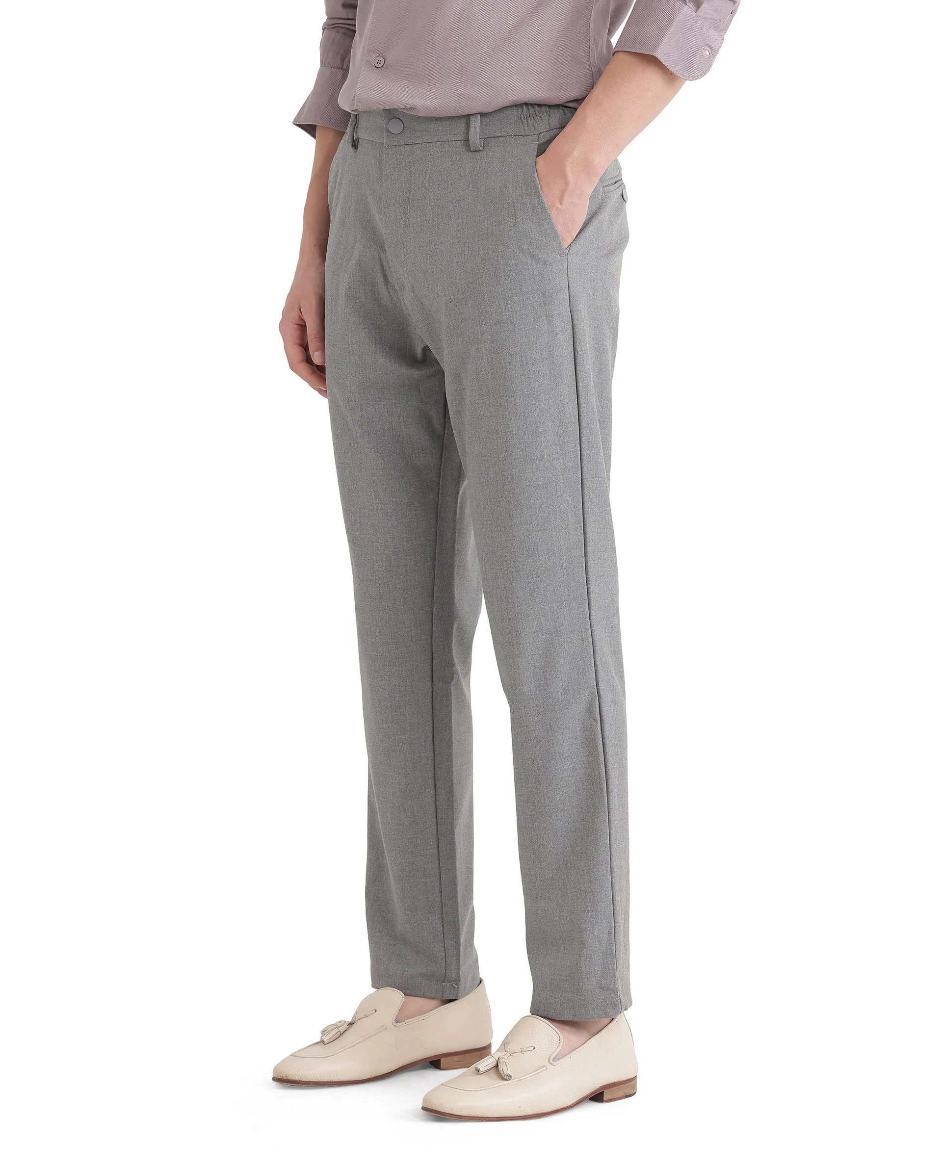 Rare Rabbit Men's Travel 11 Grey Polyester Blend Plain Regular Fit Trouser - Image 5