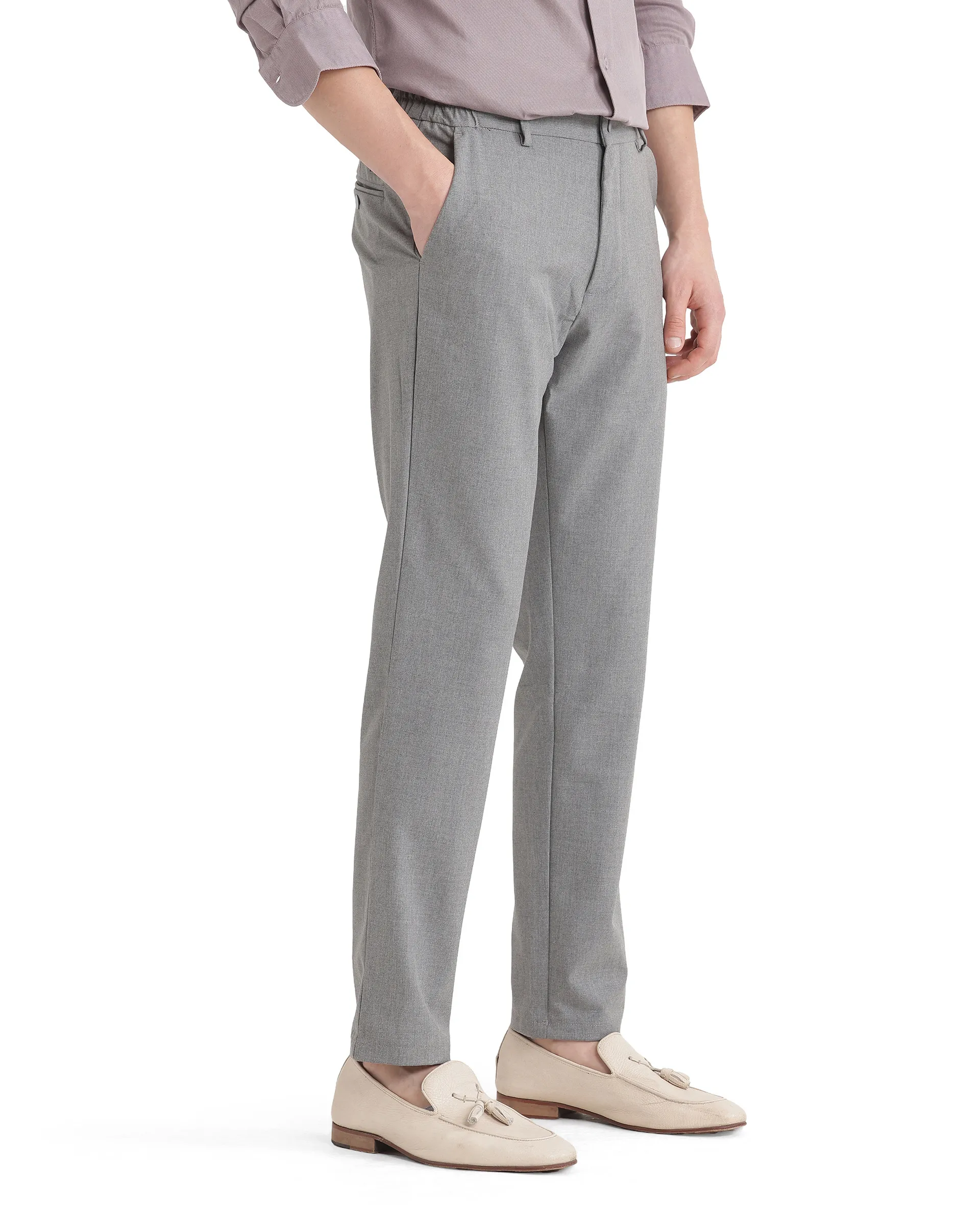 Rare Rabbit Men's Travel 11 Grey Polyester Blend Plain Regular Fit Trouser - Image 6