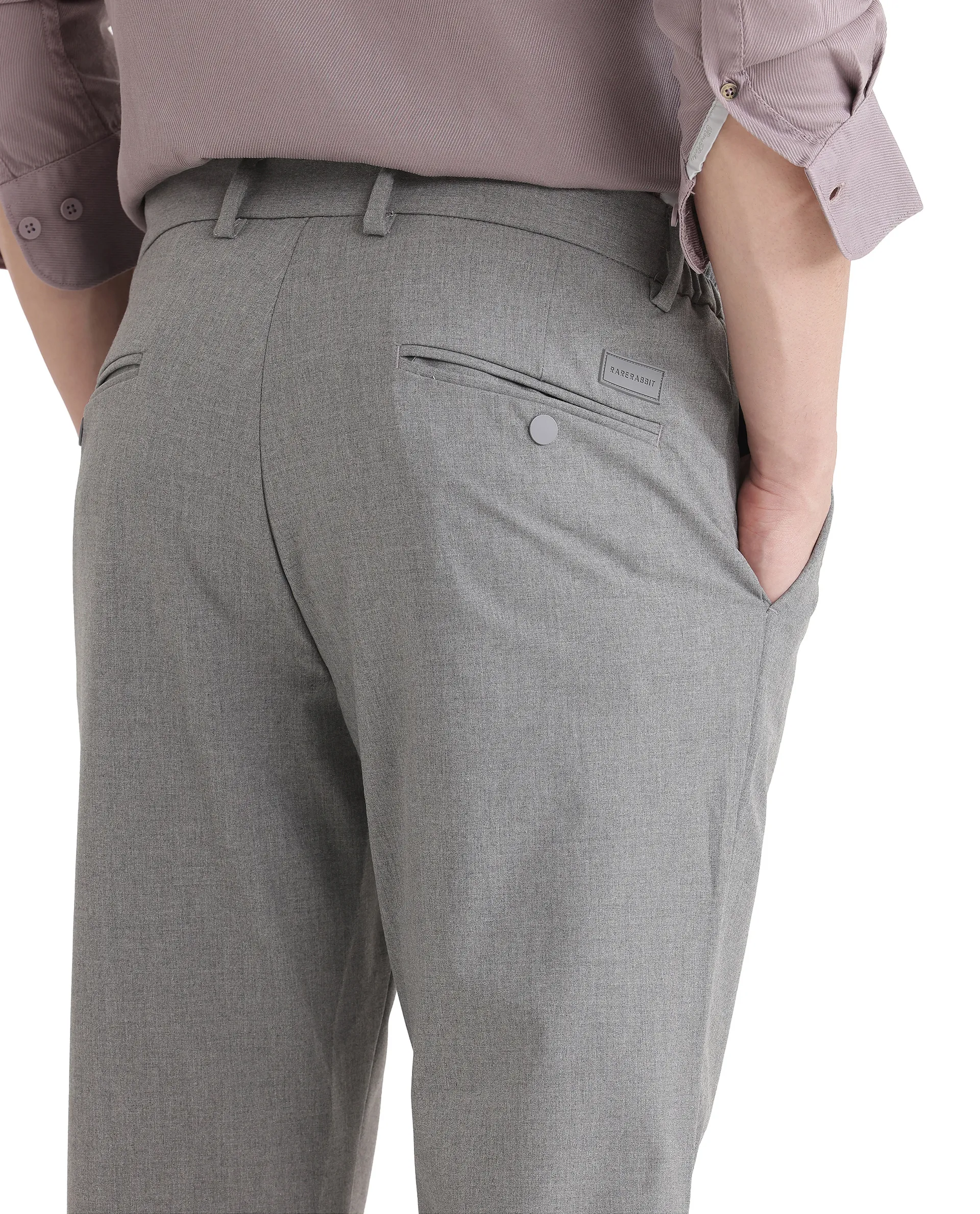 Rare Rabbit Men's Travel 11 Grey Polyester Blend Plain Regular Fit Trouser - Image 8