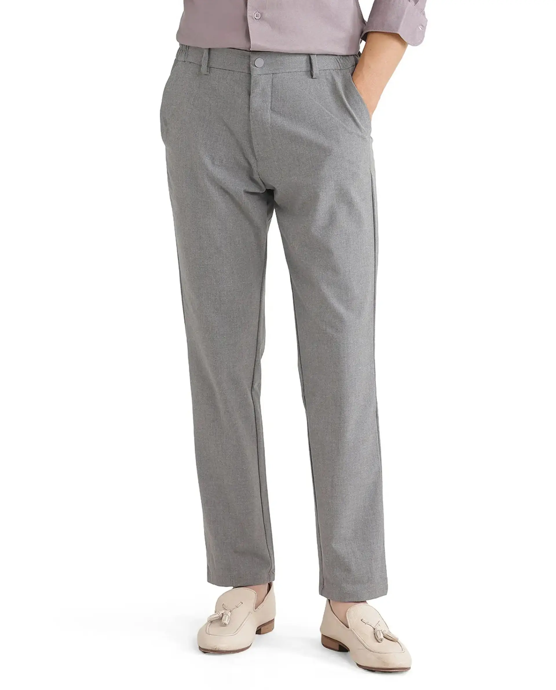 Rare Rabbit Men's Travel 11 Grey Polyester Blend Plain Regular Fit Trouser - Image 9