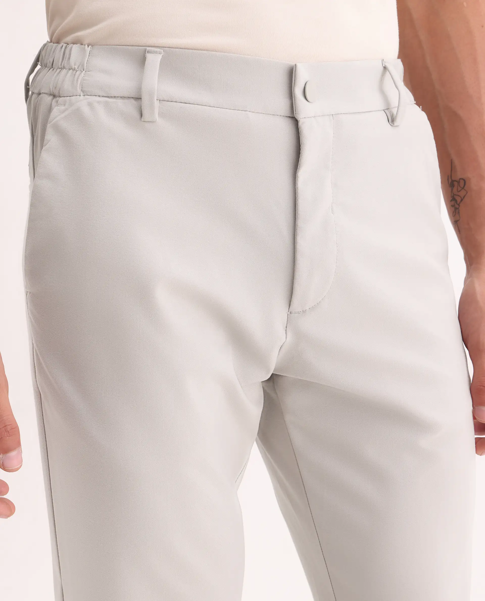 Rare Rabbit Men's Travel-11 Light Beige Polyester Blend Plain Regular Fit Trouser - Image 3