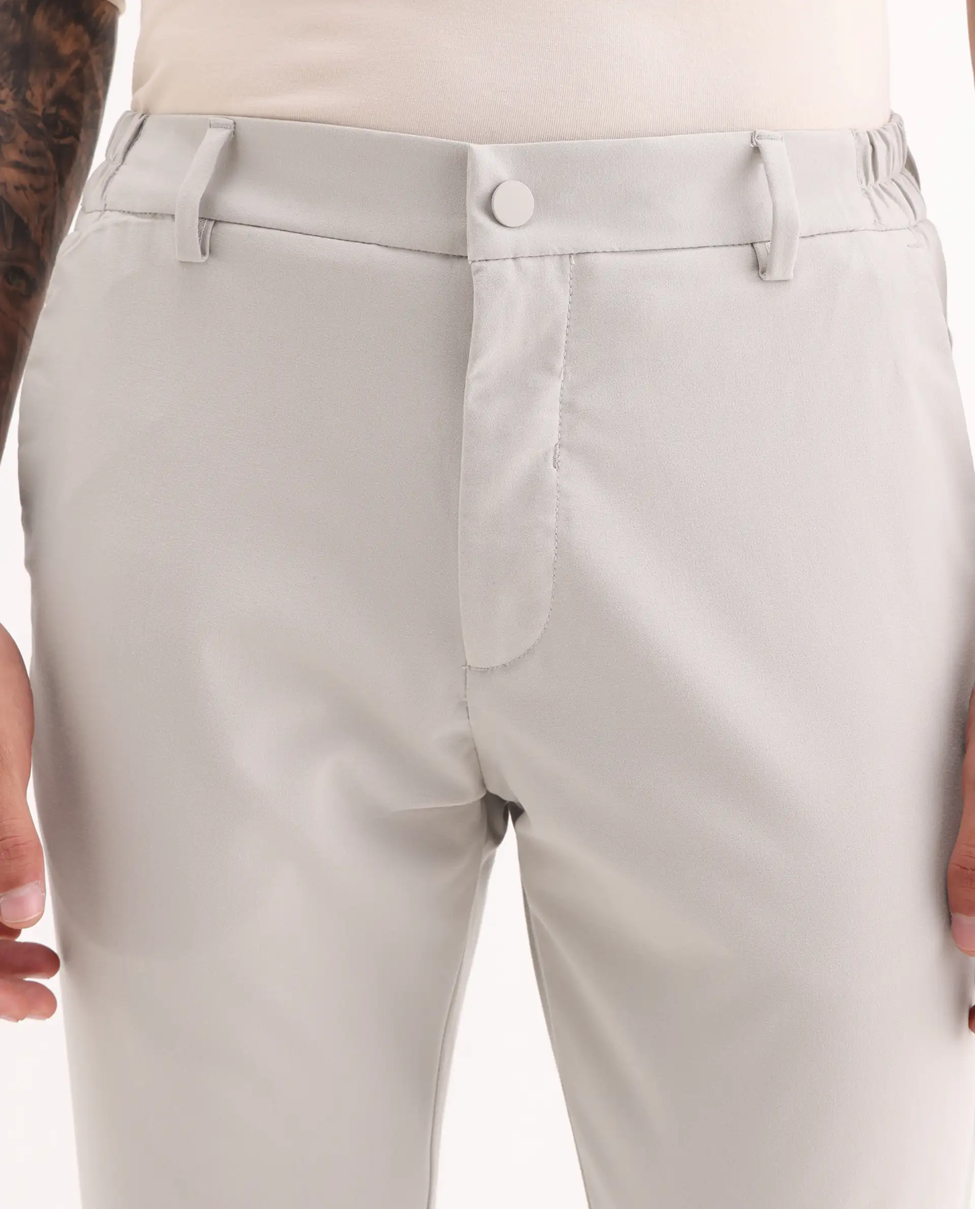 Rare Rabbit Men's Travel-11 Light Beige Polyester Blend Plain Regular Fit Trouser - Image 6