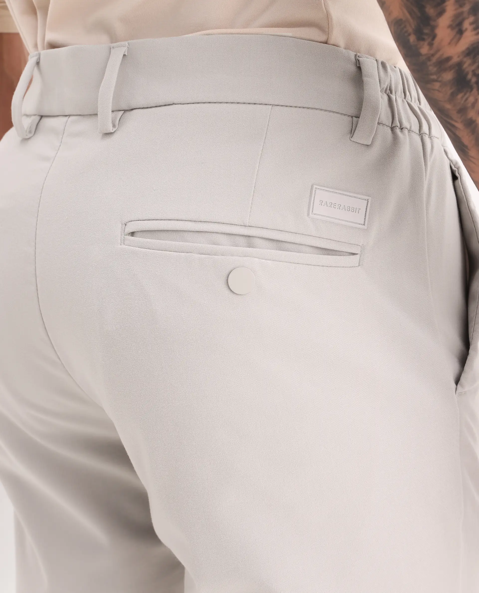 Rare Rabbit Men's Travel-11 Light Beige Polyester Blend Plain Regular Fit Trouser - Image 7