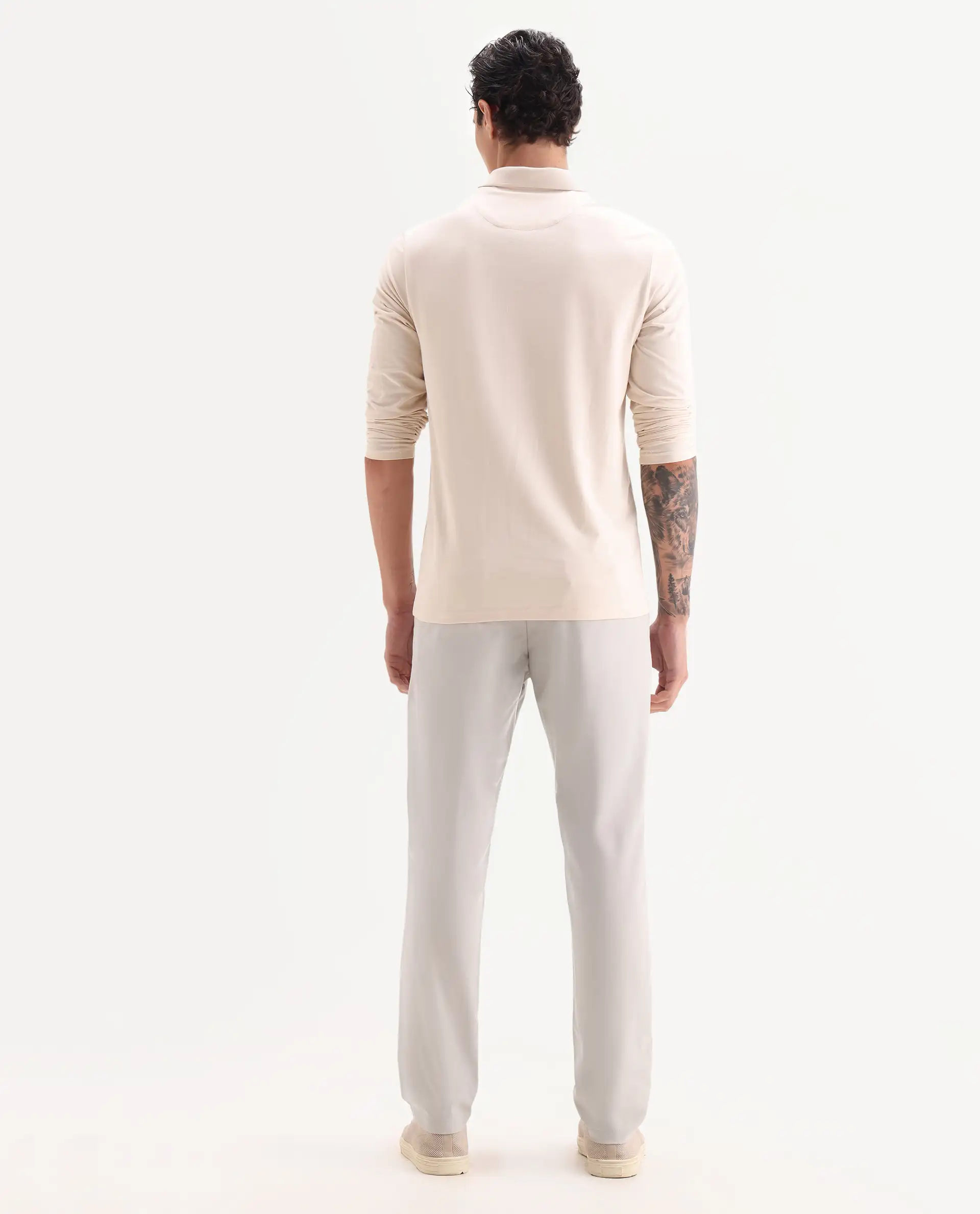 Rare Rabbit Men's Travel-11 Light Beige Polyester Blend Plain Regular Fit Trouser - Image 9