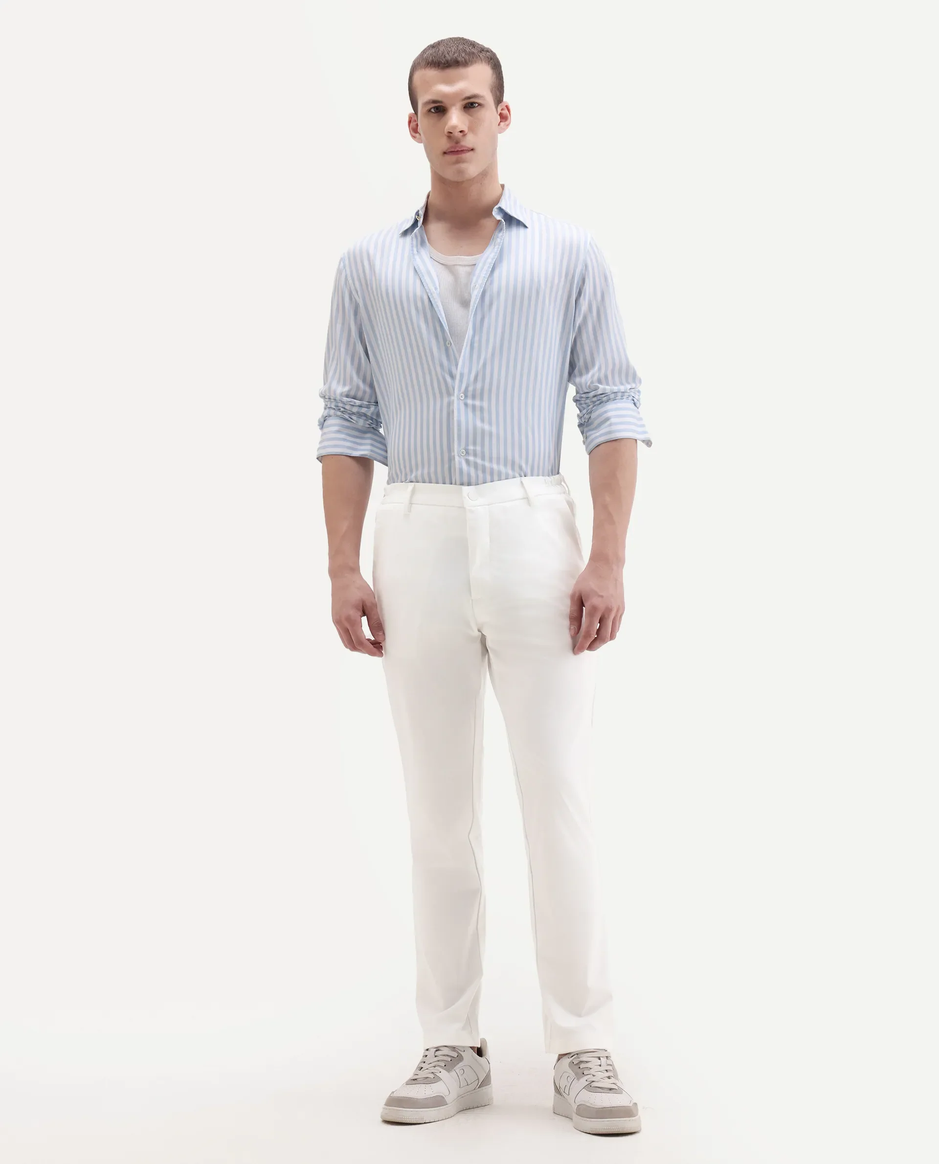Rare Rabbit Men's Travel-11 White Polyester Blend Plain Regular Fit Trouser - Image 6