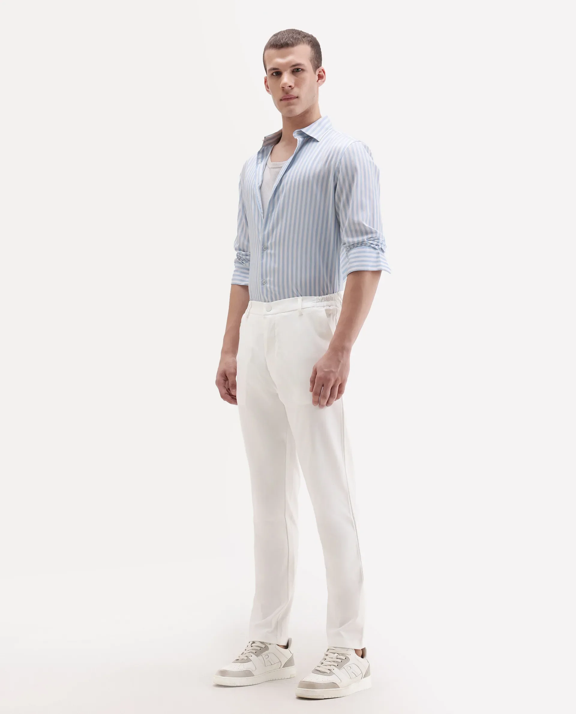 Rare Rabbit Men's Travel-11 White Polyester Blend Plain Regular Fit Trouser - Image 7