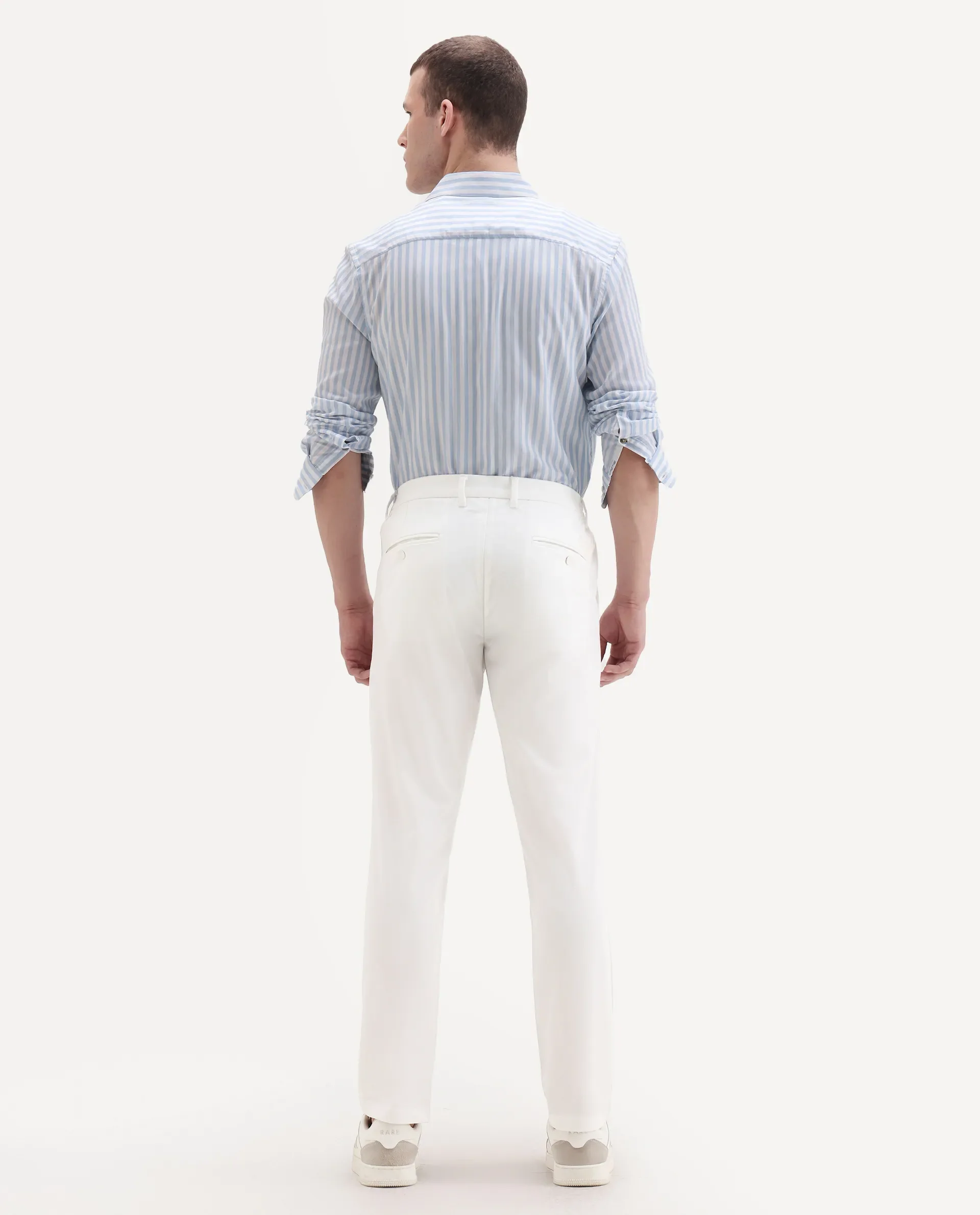 Rare Rabbit Men's Travel-11 White Polyester Blend Plain Regular Fit Trouser - Image 8