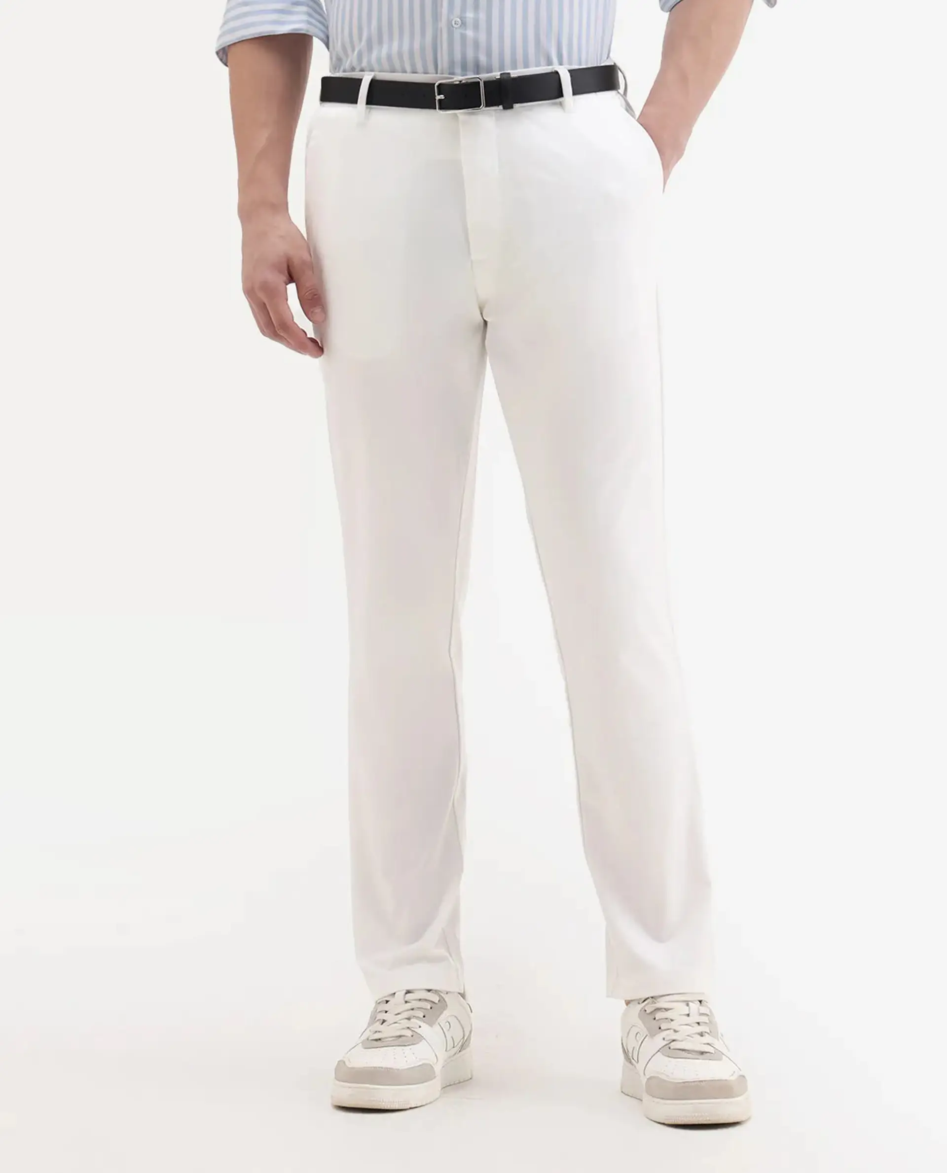 Rare Rabbit Men's Travel-11 White Polyester Blend Plain Regular Fit Trouser - Image 9