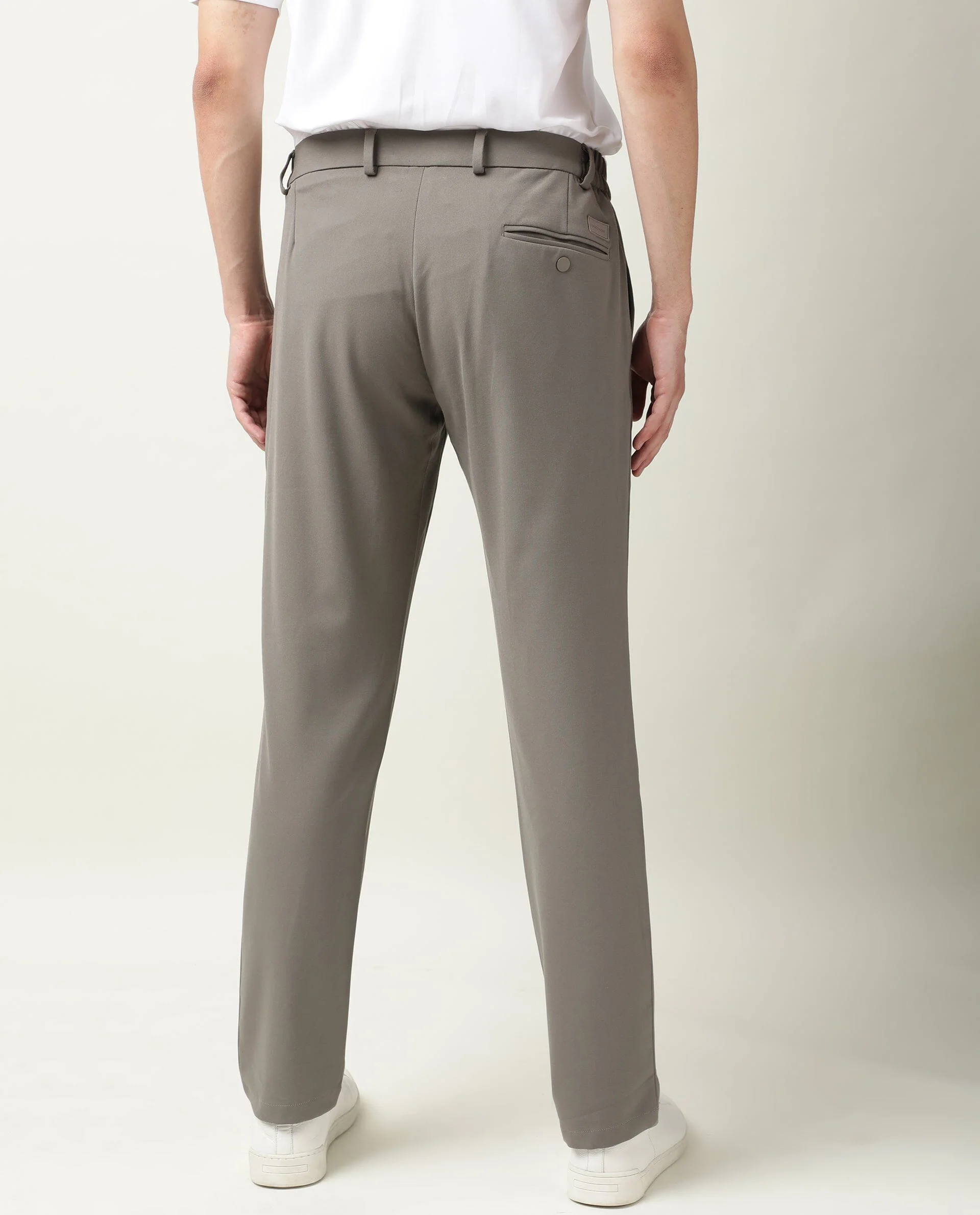 Rare Rabbit Men's Travel-2 Beige Solid Mid-Rise Slim Fit Stretch Trousers - Image 6