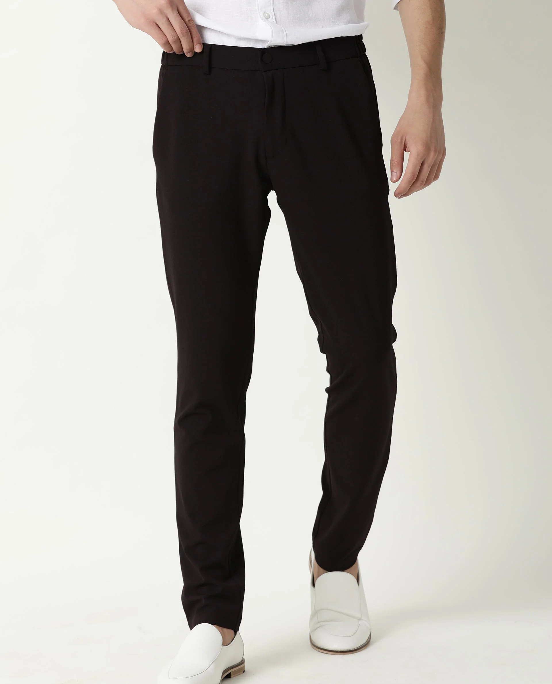 Rare Rabbit Men's Travel-2 Maroon Solid Mid-Rise Slim Fit Stretch Trousers - Image 2