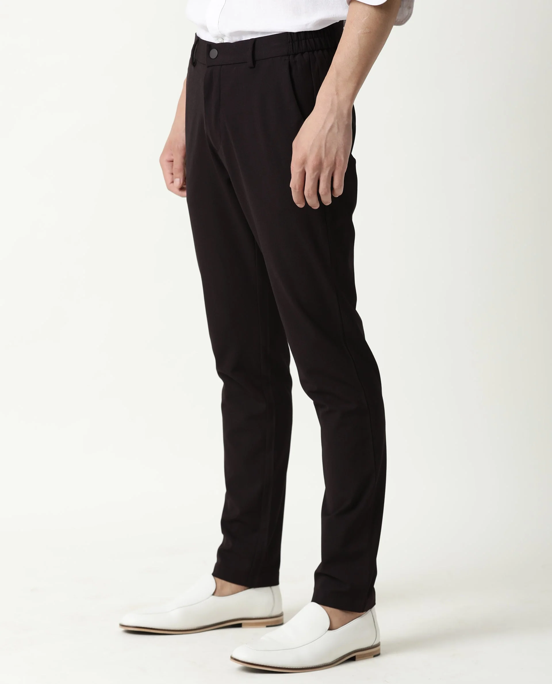 Rare Rabbit Men's Travel-2 Maroon Solid Mid-Rise Slim Fit Stretch Trousers - Image 5