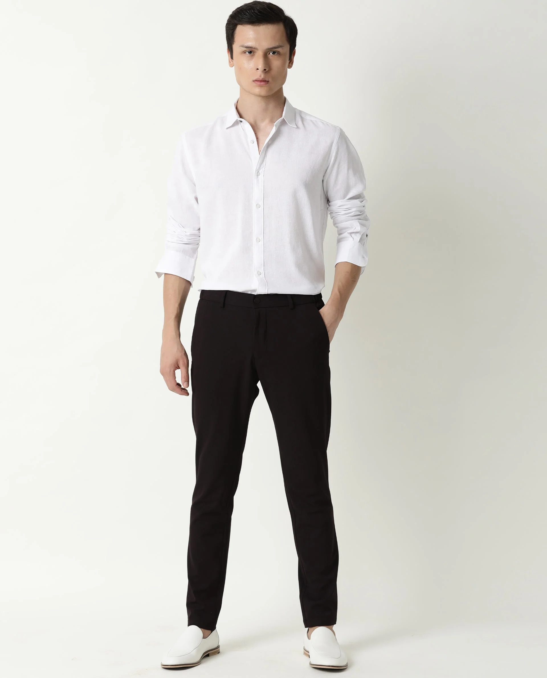 Rare Rabbit Men's Travel-2 Maroon Solid Mid-Rise Slim Fit Stretch Trousers - Image 6