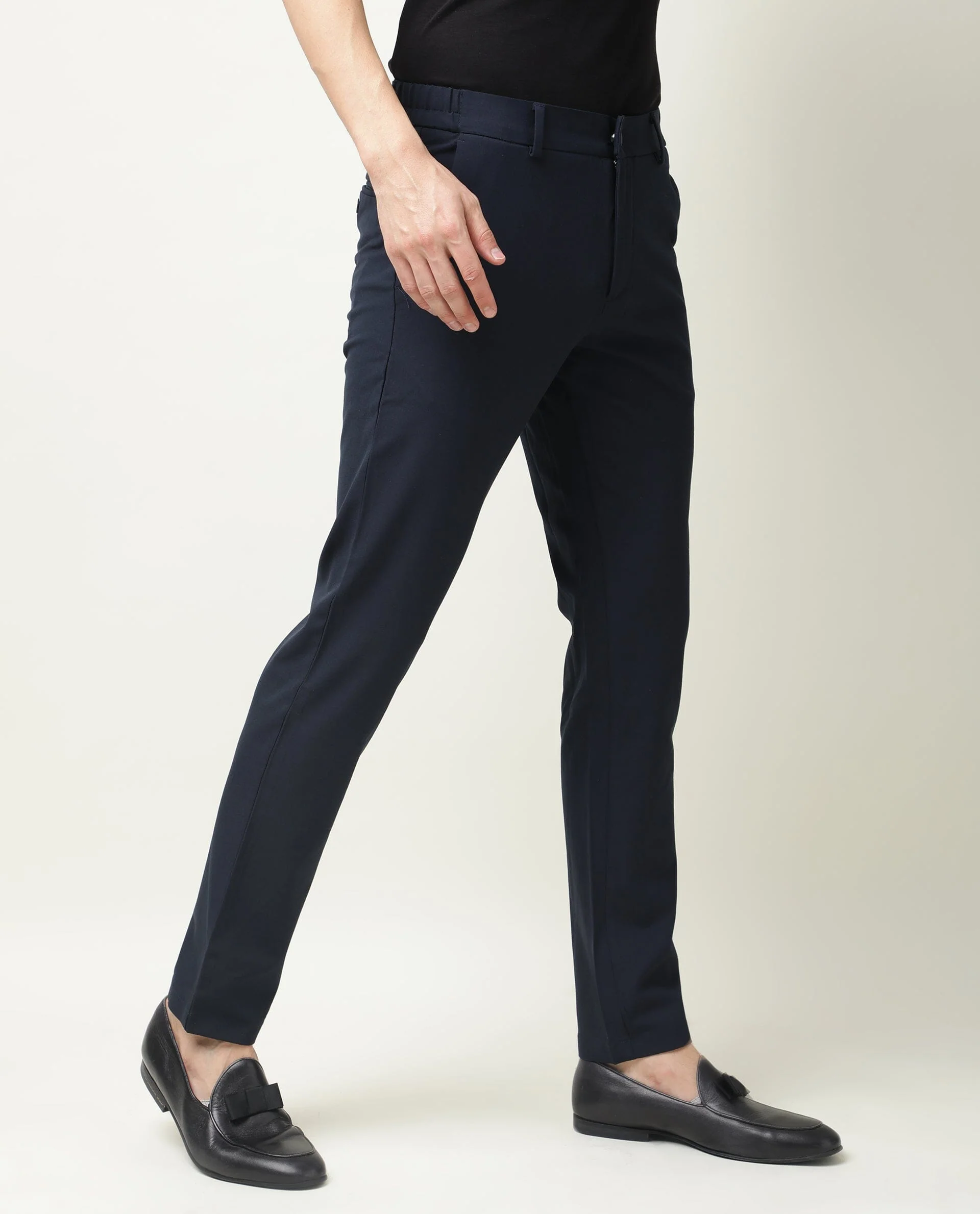 Rare Rabbit Mens Travel-2 Navy Trouser Polyester Fabric Slim Fit Mid Rise Waist Button & Zip Closure - Image 5