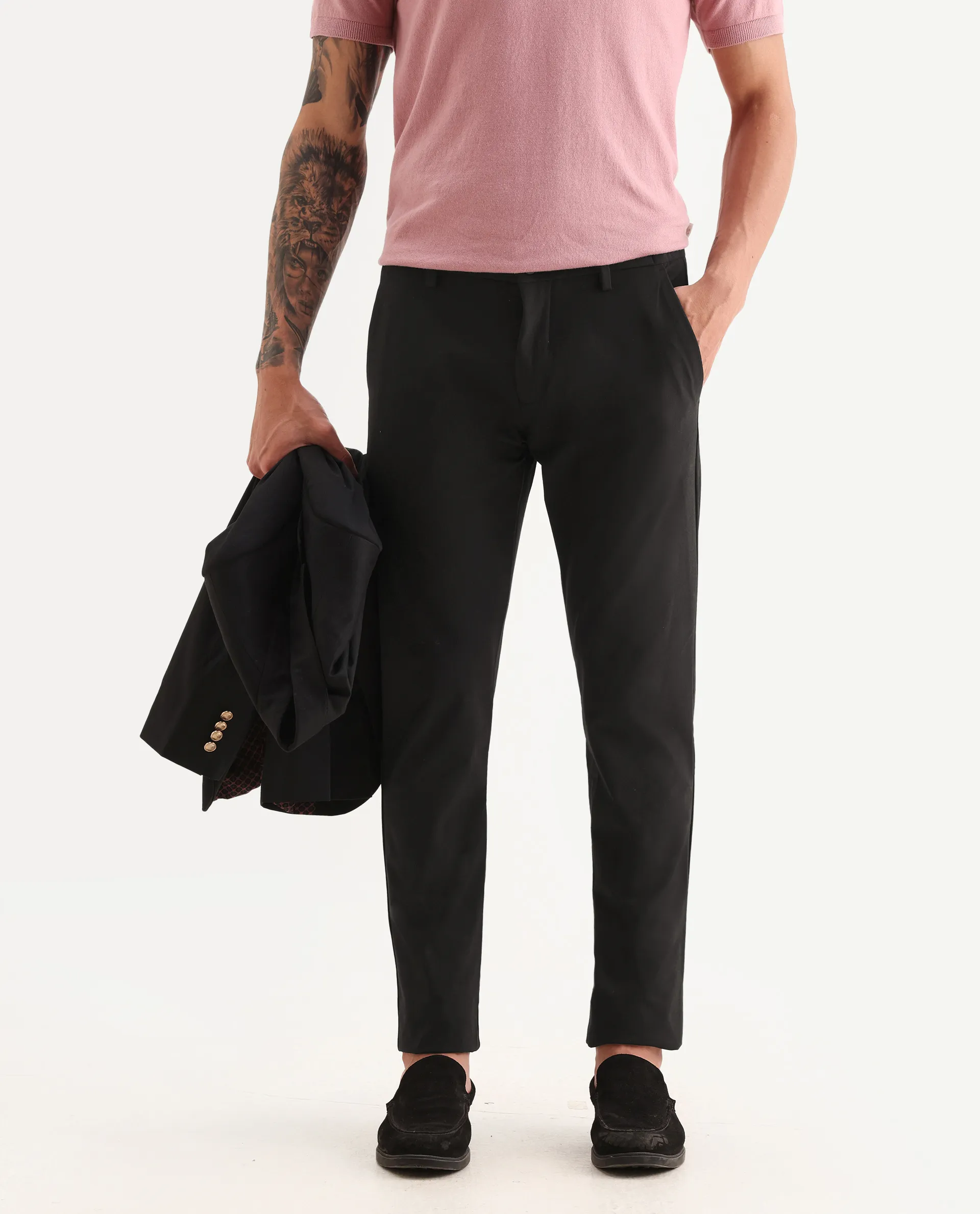 Rare Rabbit Men's Travel-22 Maroon Polyester Viscose Fabric Button & Zip Closure Slim Fit Trouser - Image 2