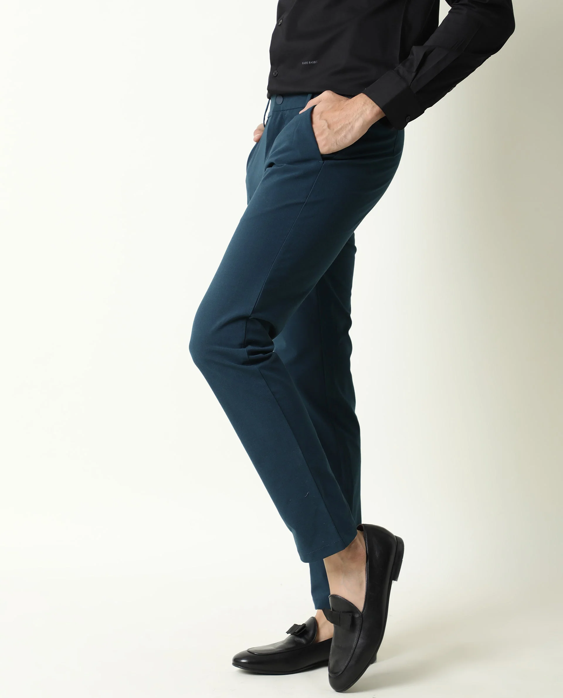 Rare Rabbit Men's Travel-22 Petrol Trouser Polyester Viscose Fabric Button & Zip Closure Slim Fit - Image 2