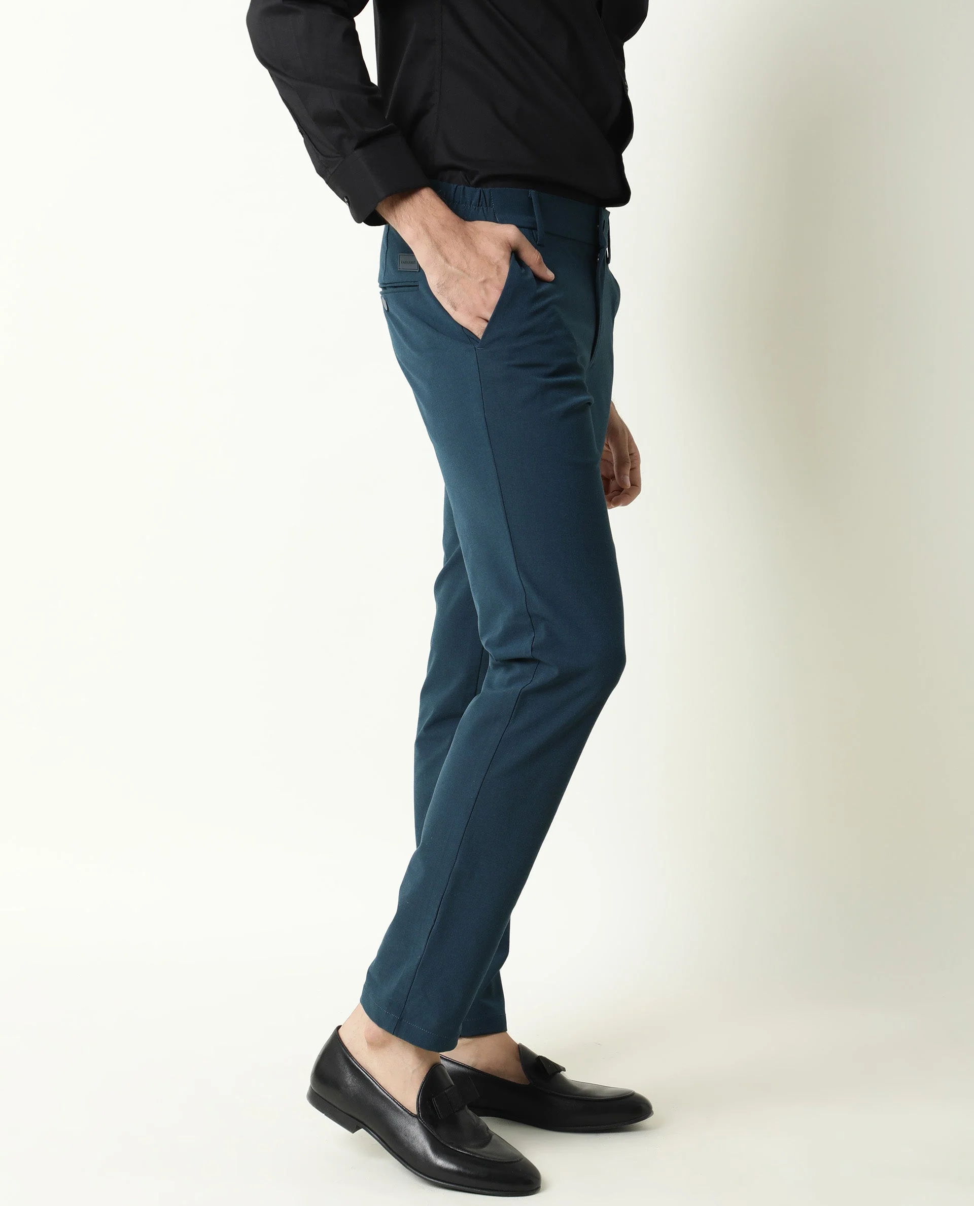 Rare Rabbit Men's Travel-22 Petrol Trouser Polyester Viscose Fabric Button & Zip Closure Slim Fit - Image 4