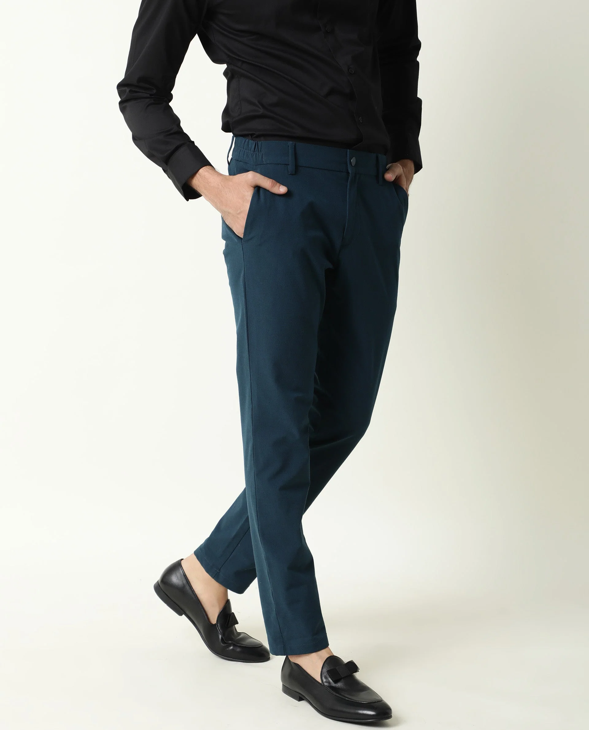 Rare Rabbit Men's Travel-22 Petrol Trouser Polyester Viscose Fabric Button & Zip Closure Slim Fit - Image 5