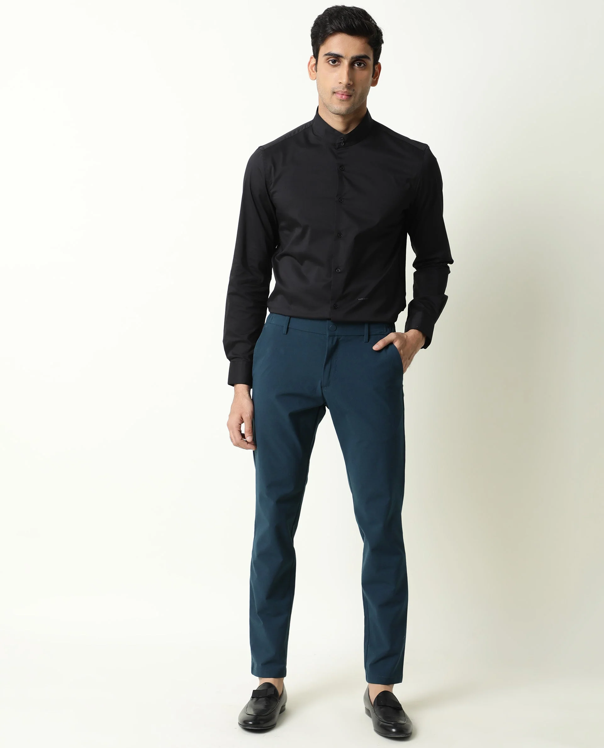Rare Rabbit Men's Travel-22 Petrol Trouser Polyester Viscose Fabric Button & Zip Closure Slim Fit - Image 6