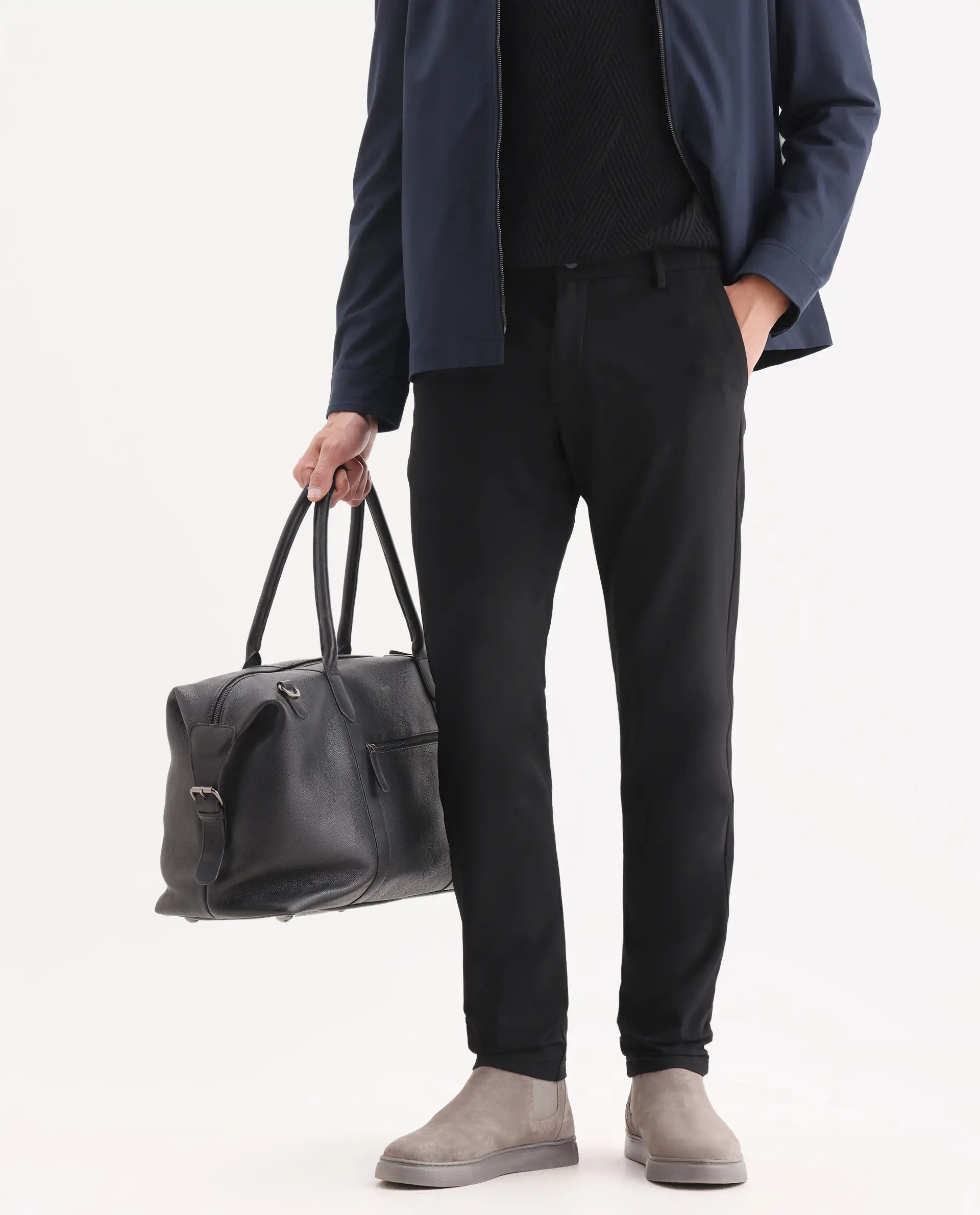 Rare Rabbit Men's Travel-24 Black Poly Viscose Lycra Fabric Blend Solid Trousers - Image 2