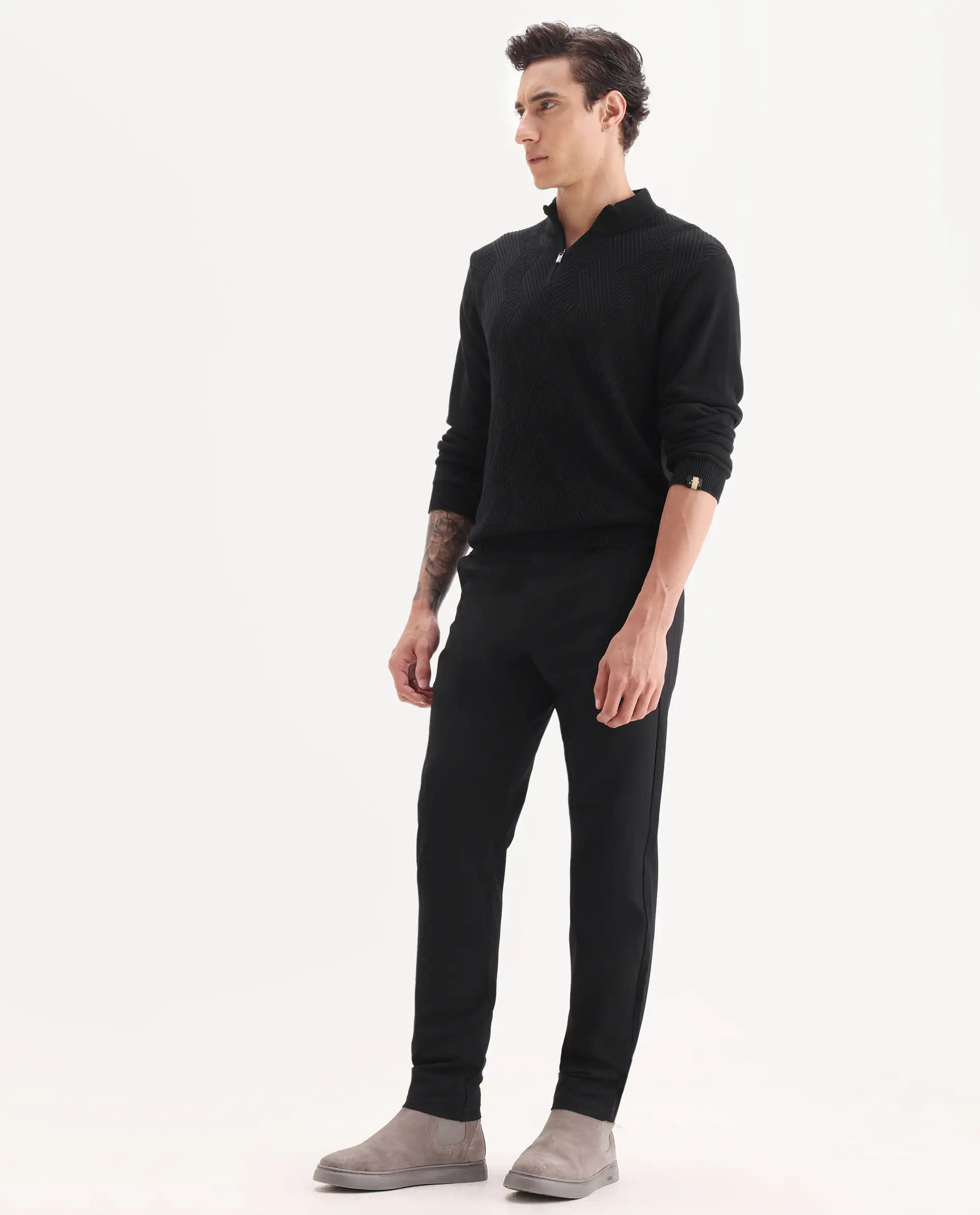 Rare Rabbit Men's Travel-24 Black Poly Viscose Lycra Fabric Blend Solid Trousers - Image 5