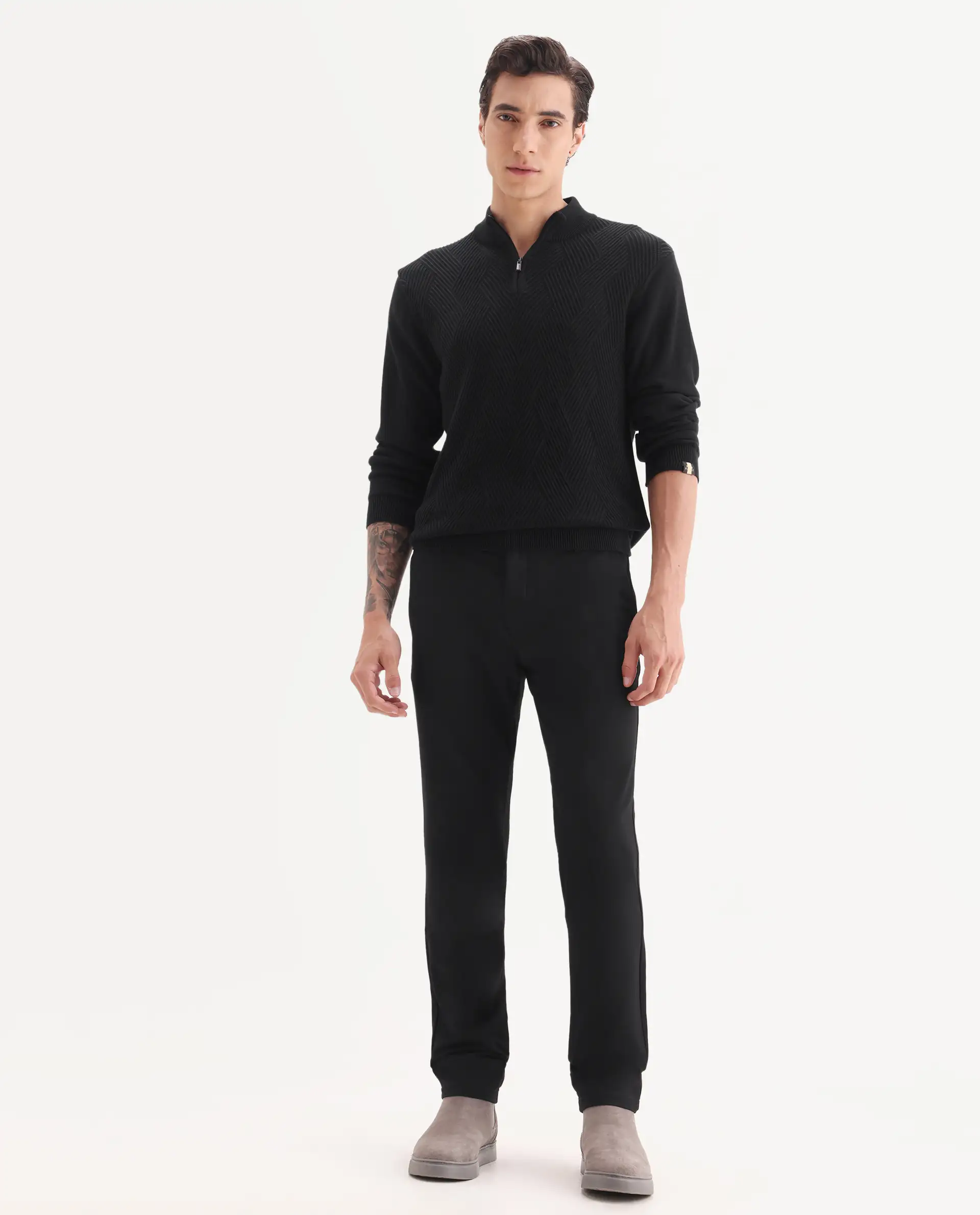 Rare Rabbit Men's Travel-24 Black Poly Viscose Lycra Fabric Blend Solid Trousers - Image 6