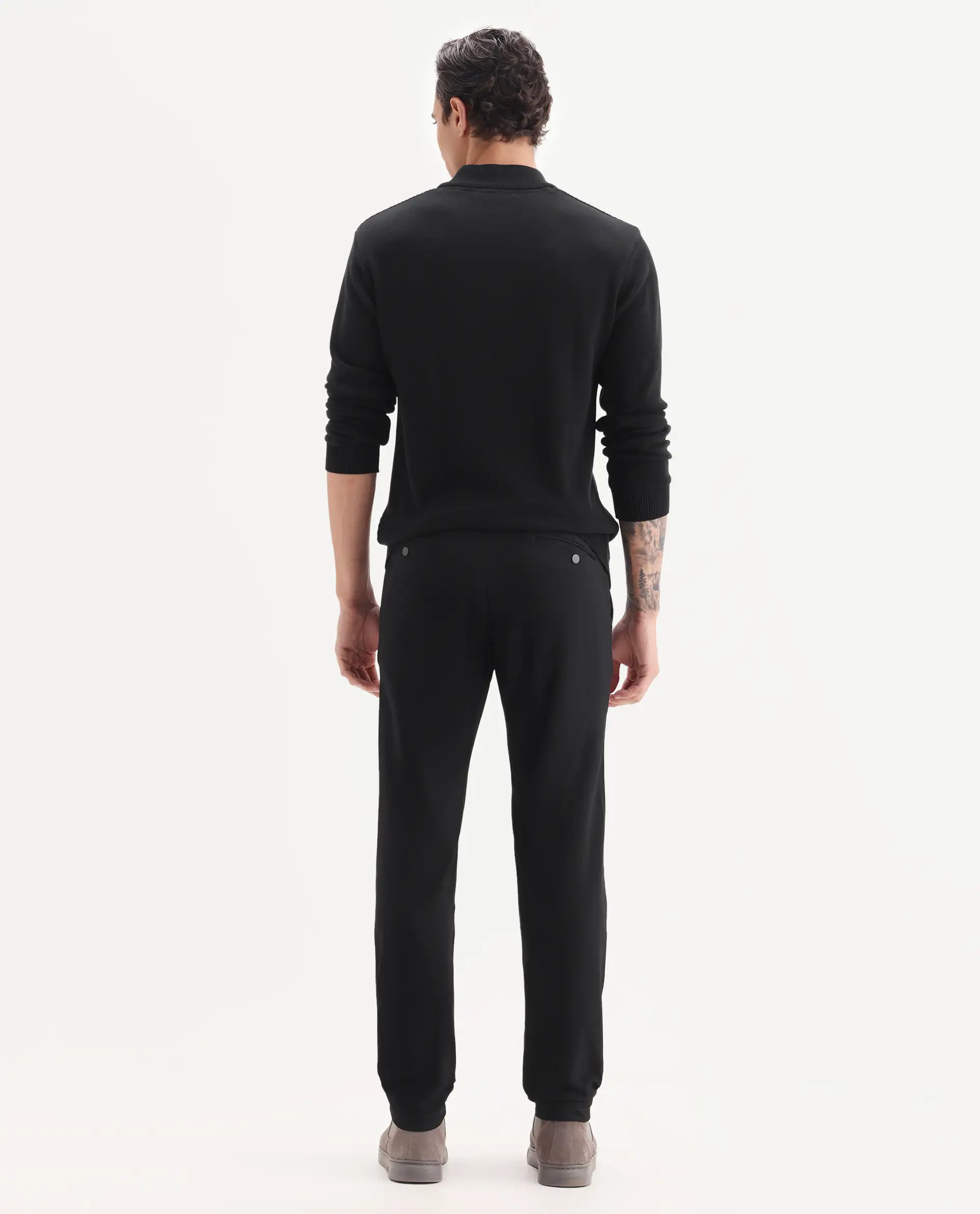 Rare Rabbit Men's Travel-24 Black Poly Viscose Lycra Fabric Blend Solid Trousers - Image 7