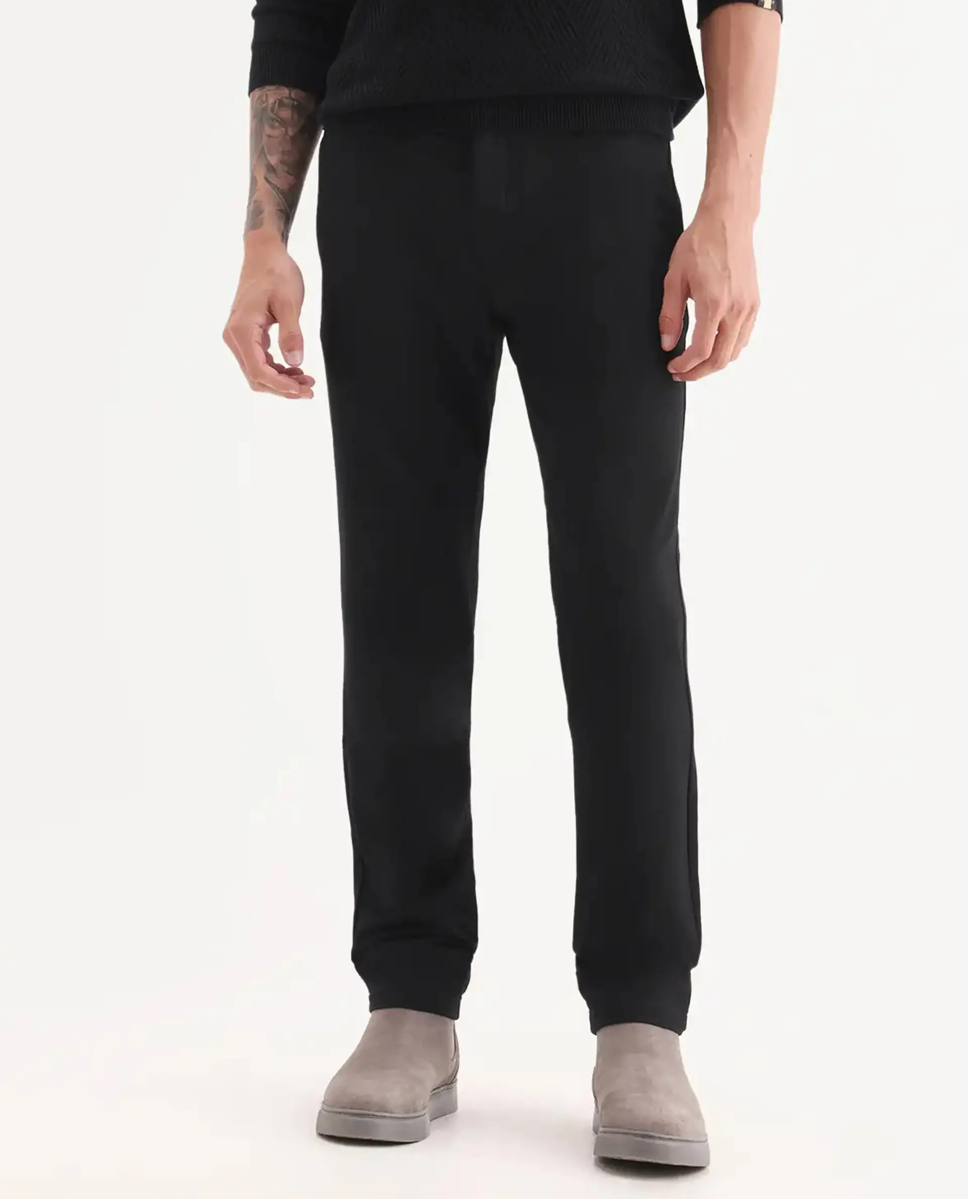 Rare Rabbit Men's Travel-24 Black Poly Viscose Lycra Fabric Blend Solid Trousers - Image 8