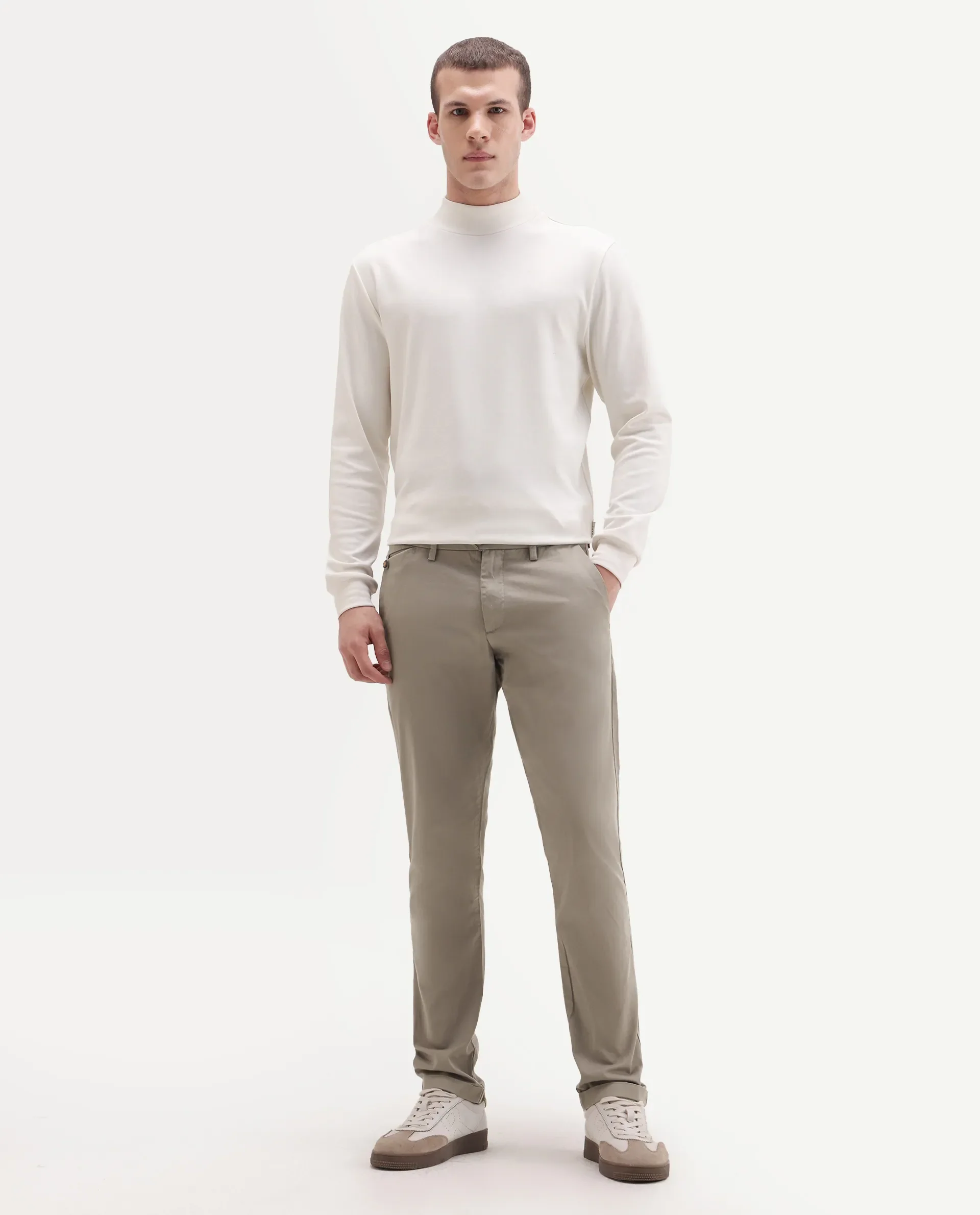 Rare Rabbit Men's Travel-24 Dark Beige Poly Viscose Lycra Fabric Blend Regular Fit Solid Trousers - Image 7