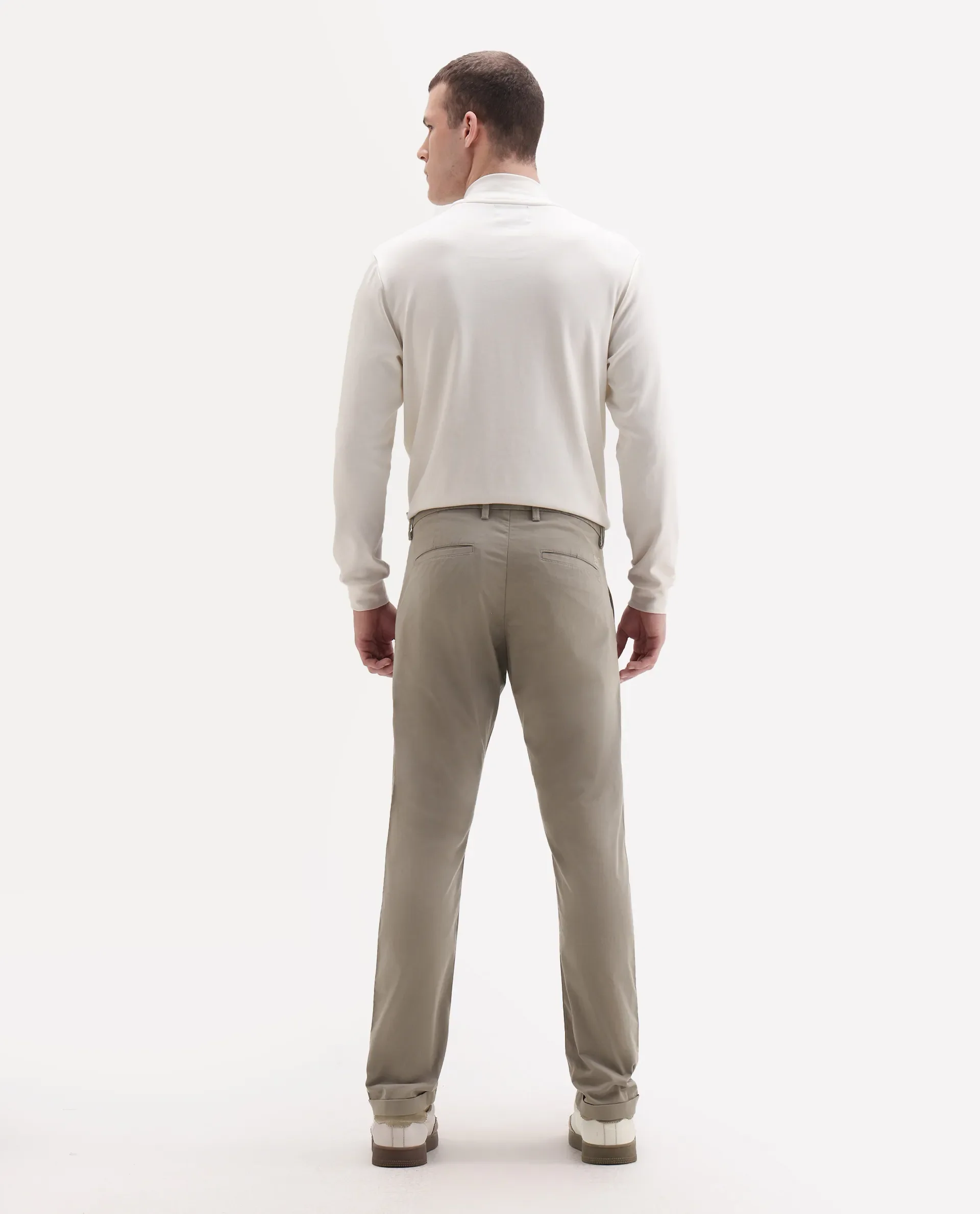 Rare Rabbit Men's Travel-24 Dark Beige Poly Viscose Lycra Fabric Blend Regular Fit Solid Trousers - Image 8