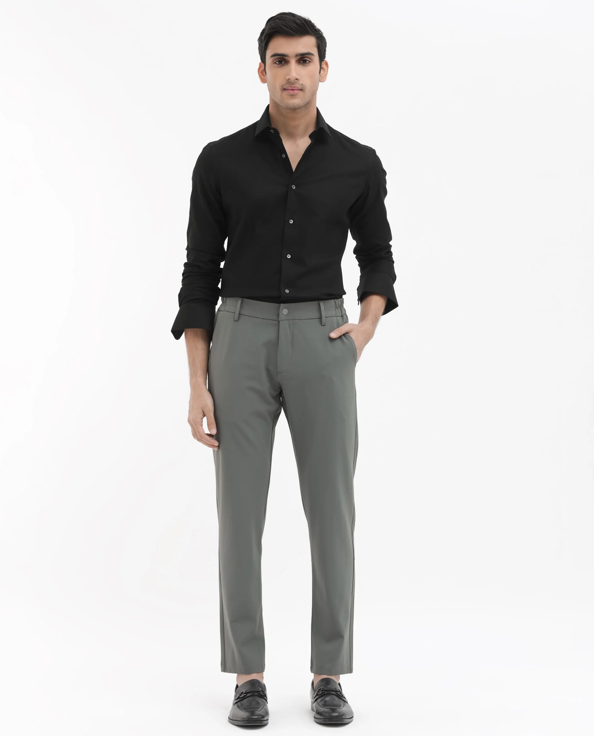 Rare Rabbit Men's Travel-24 Green Poly Viscose Lycra Fabric Blend Solid Trousers - Image 2