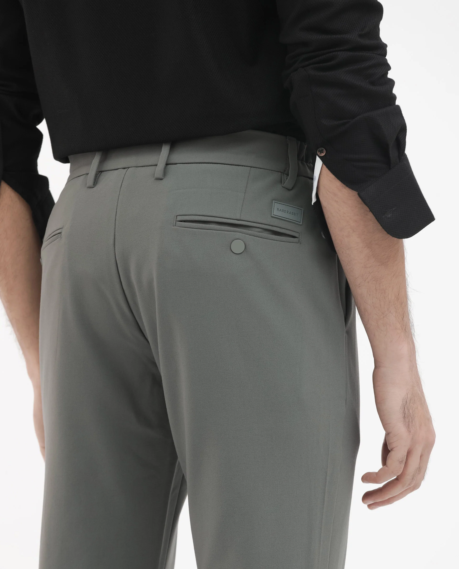 Rare Rabbit Men's Travel-24 Green Poly Viscose Lycra Fabric Blend Solid Trousers - Image 5
