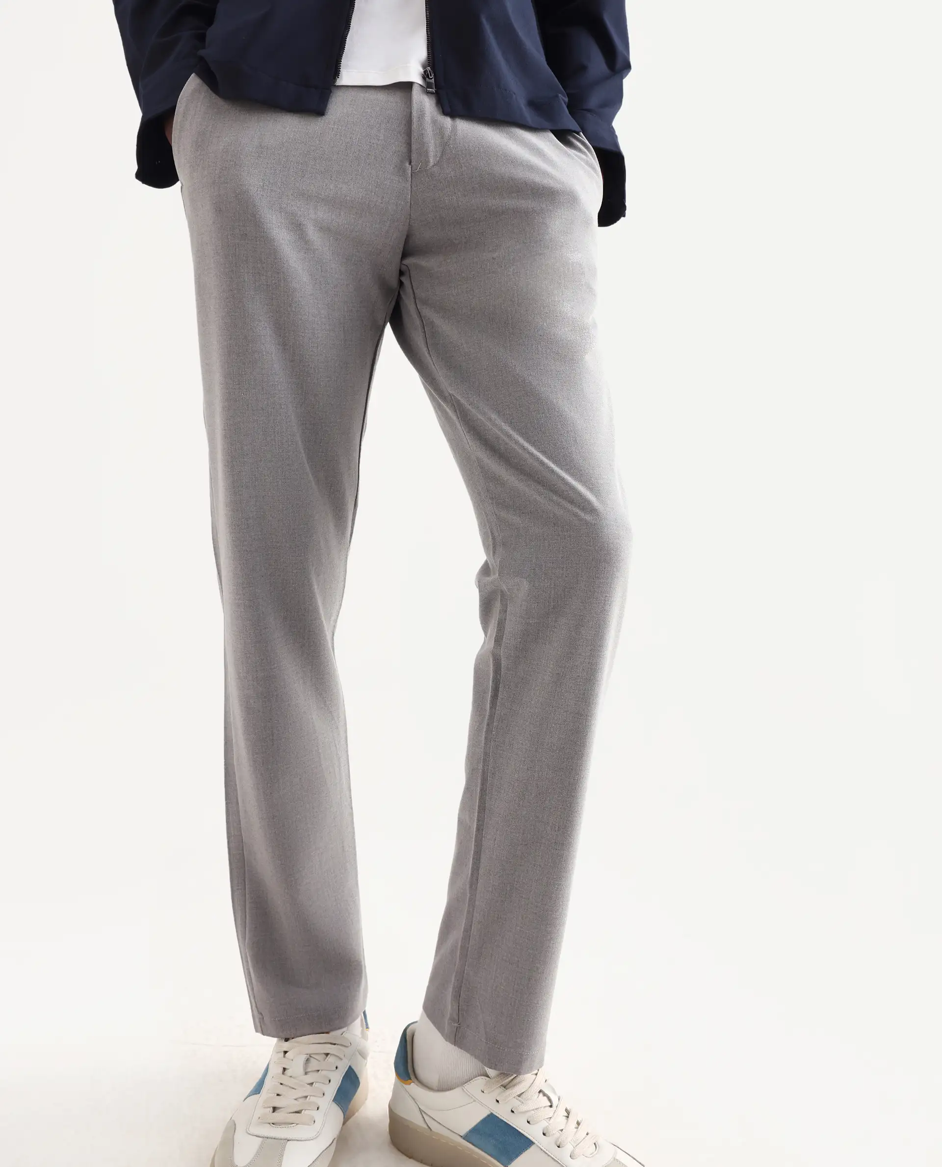 Rare Rabbit Men's Travel-24 Grey Poly Viscose Lycra Fabric Blend Solid Trousers - Image 2