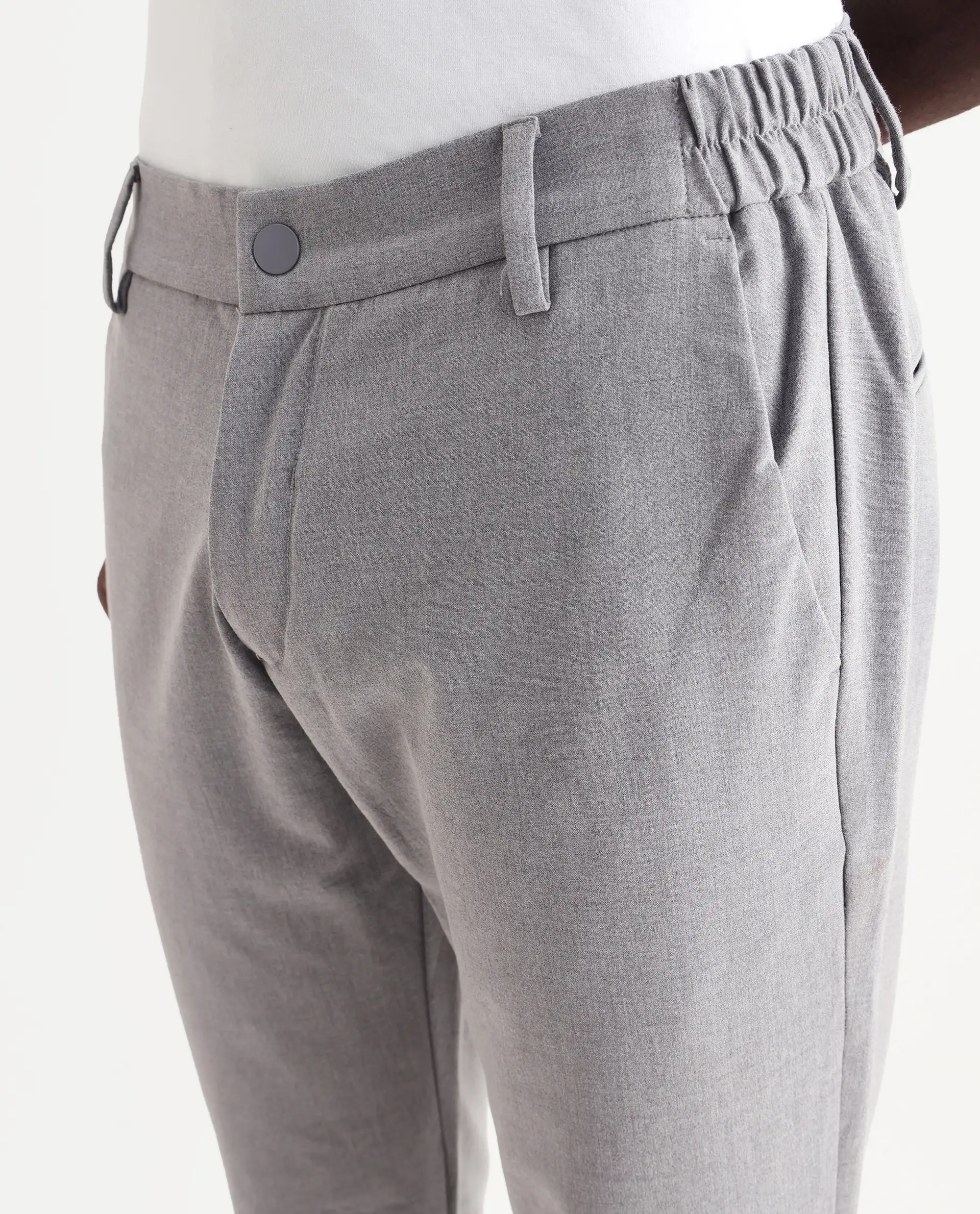 Rare Rabbit Men's Travel-24 Grey Poly Viscose Lycra Fabric Blend Solid Trousers - Image 3