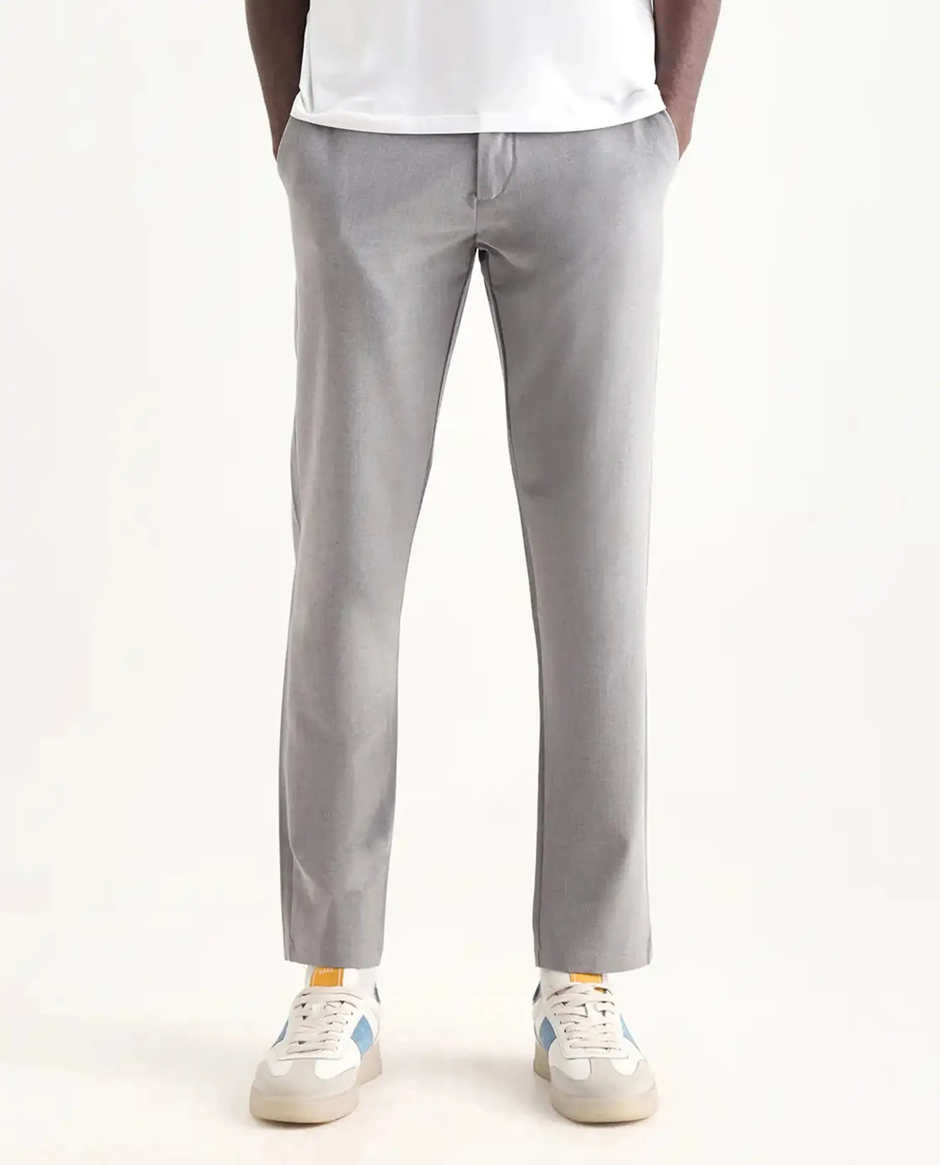 Rare Rabbit Men's Travel-24 Grey Poly Viscose Lycra Fabric Blend Solid Trousers - Image 8