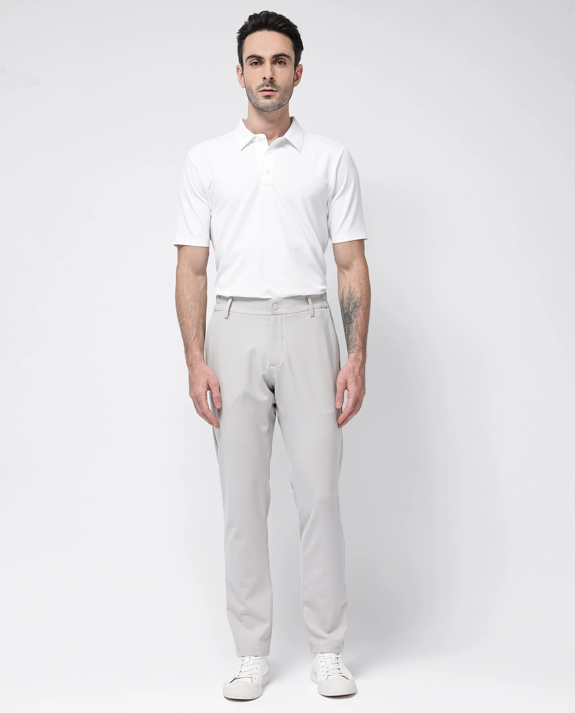 Rare Rabbit Men's Travel-24 Light Beige Poly Viscose Lycra Fabric Blend Solid Trousers - Image 2