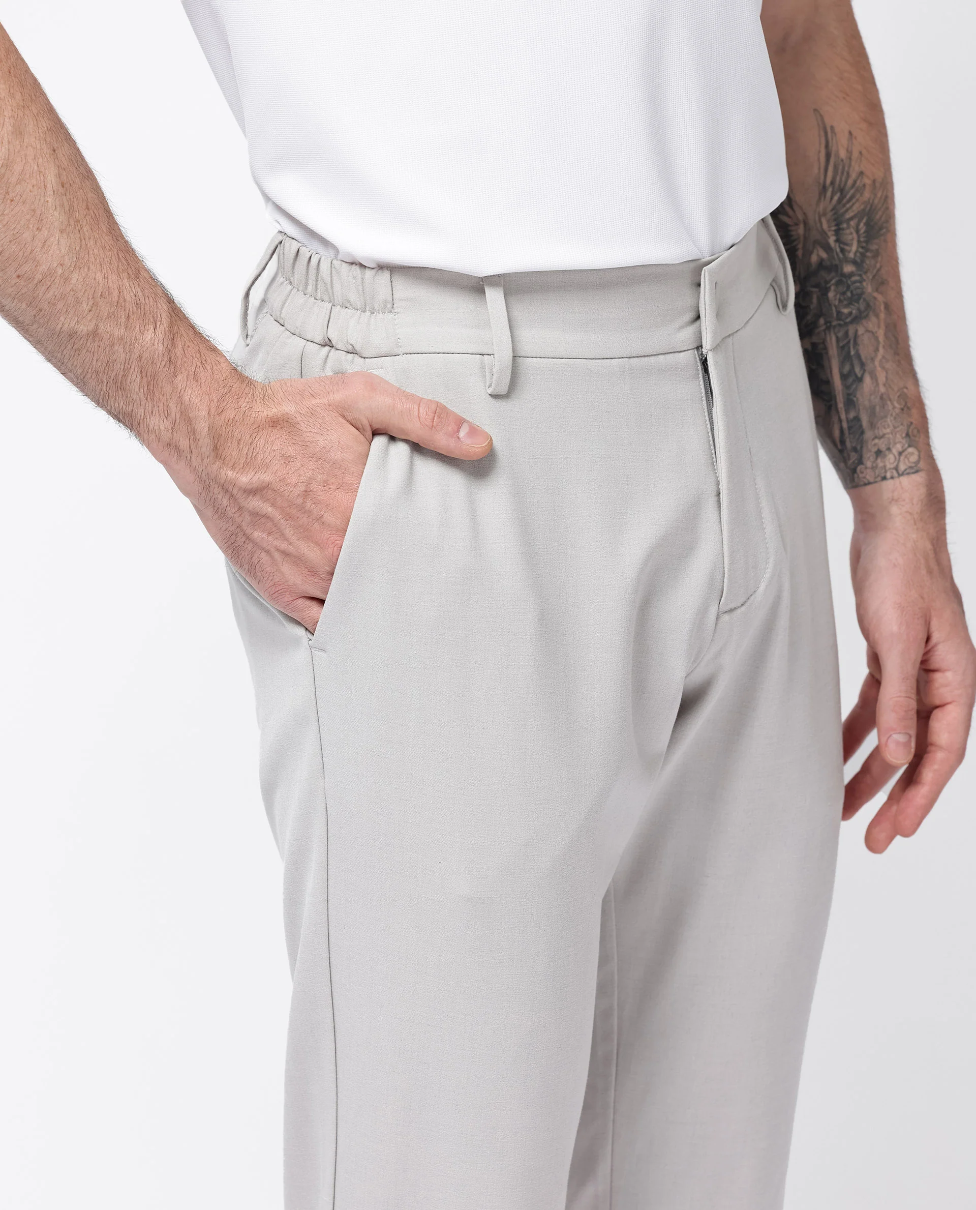 Rare Rabbit Men's Travel-24 Light Beige Poly Viscose Lycra Fabric Blend Solid Trousers - Image 3
