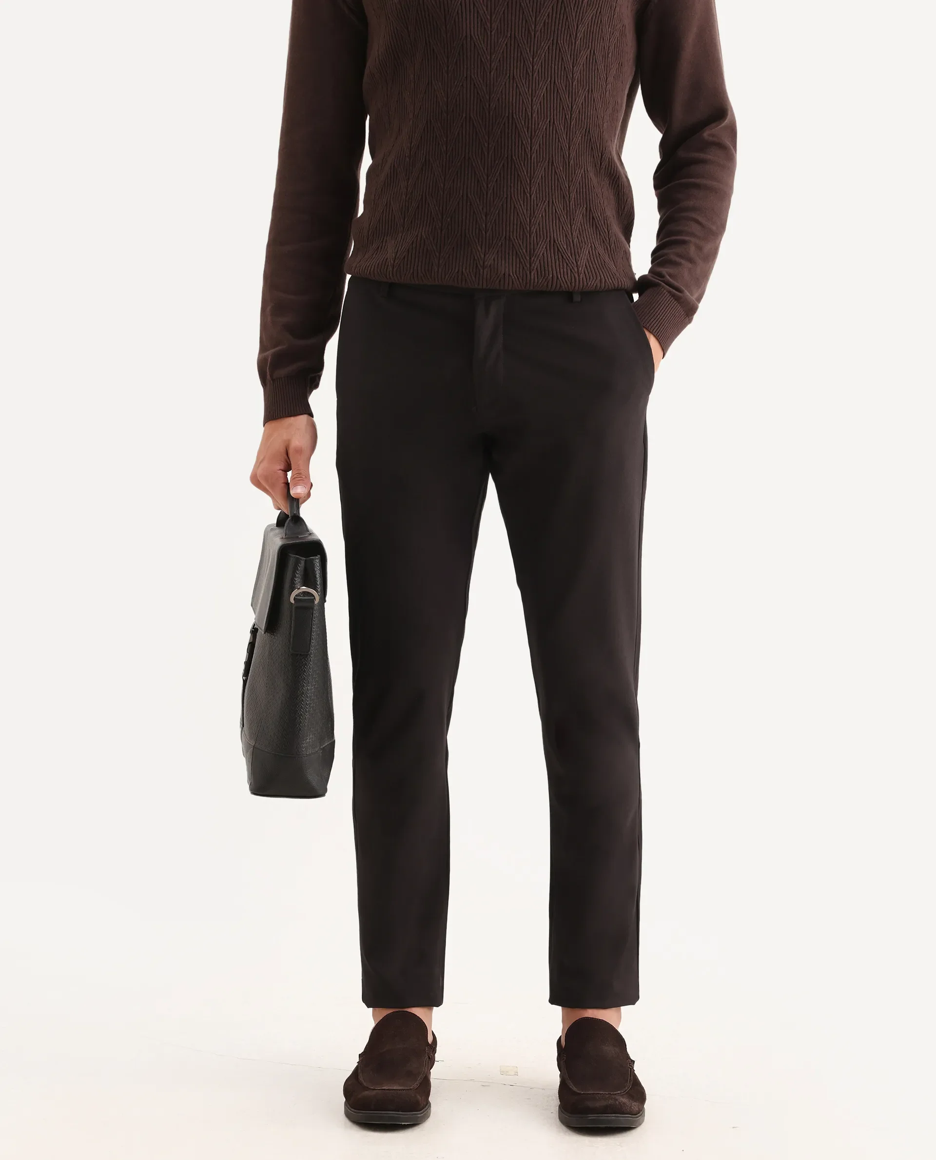 Rare Rabbit Mens Travel-24 Maroon Polyester Viscose Lycra Fabric Mid Rise Regular Fit Solid Trousers - Image 2
