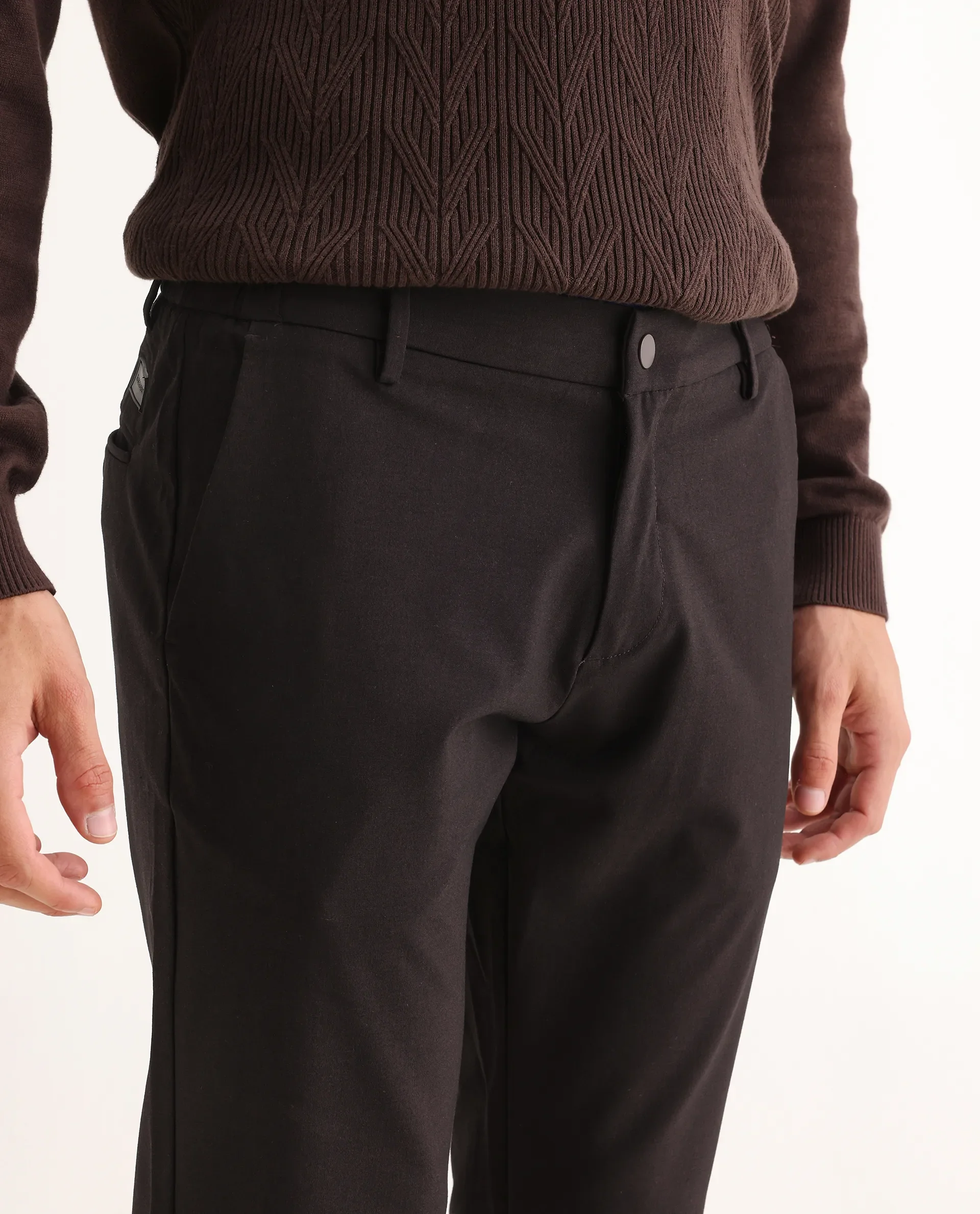 Rare Rabbit Mens Travel-24 Maroon Polyester Viscose Lycra Fabric Mid Rise Regular Fit Solid Trousers - Image 3