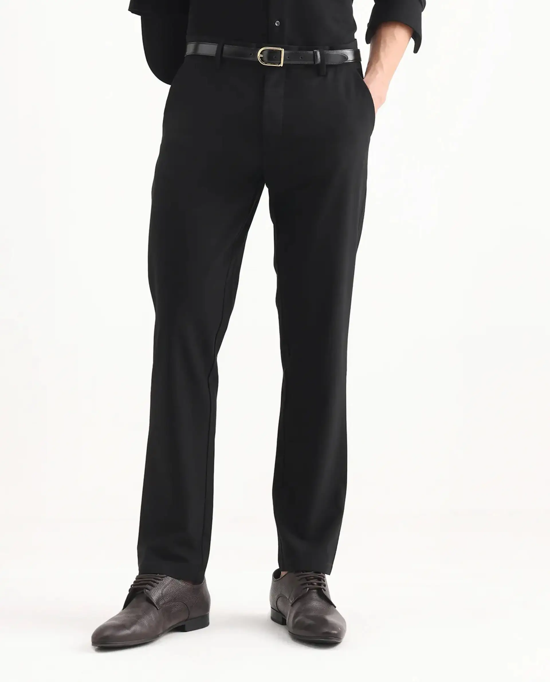 Rare Rabbit Men's Travel-25 Black Polyester Blend Plain Regular Fit Trouser - Image 8