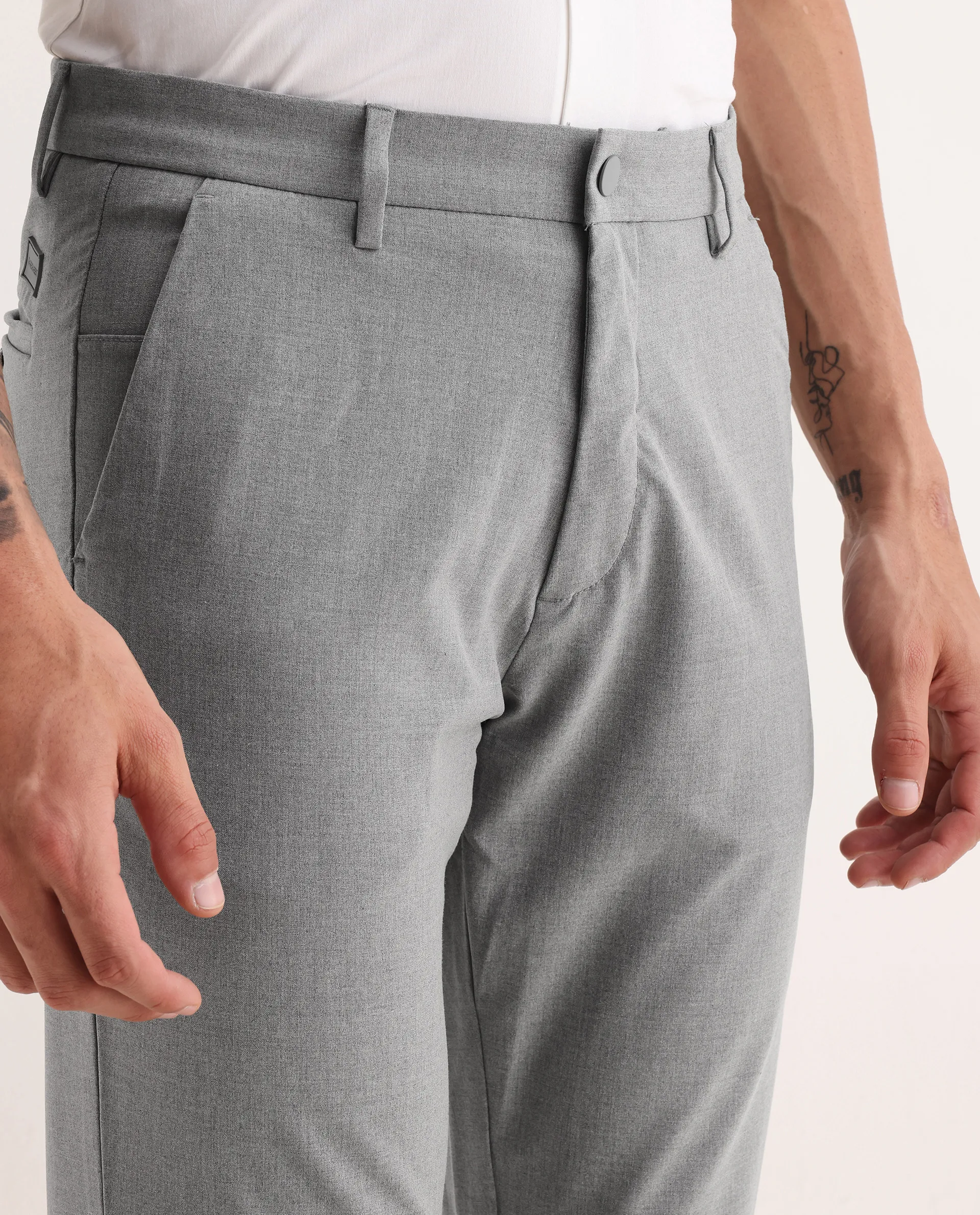 Rare Rabbit Men's Travel-25 Grey Polyester Blend Plain Regular Fit Trouser - Image 2