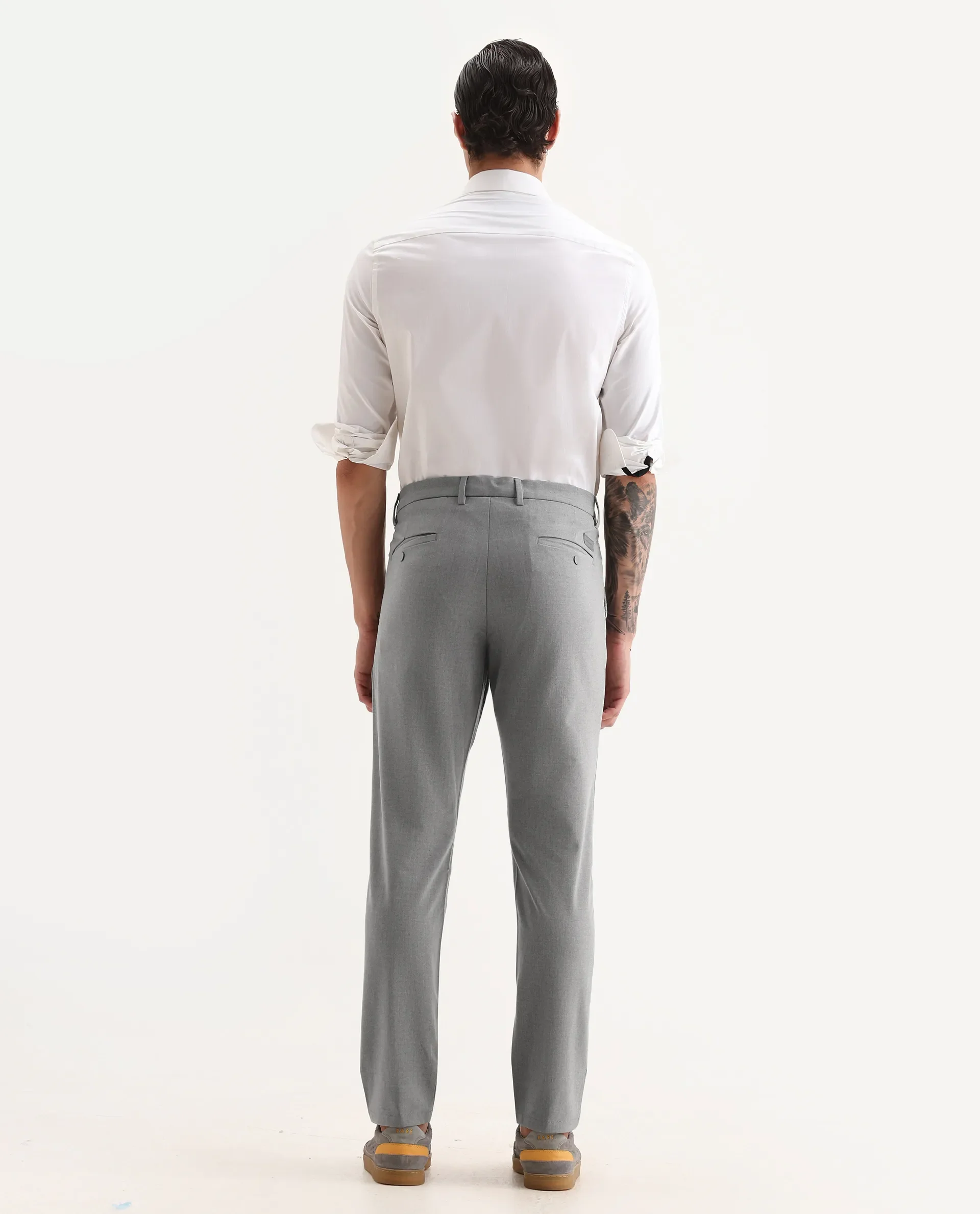 Rare Rabbit Men's Travel-25 Grey Polyester Blend Plain Regular Fit Trouser - Image 6