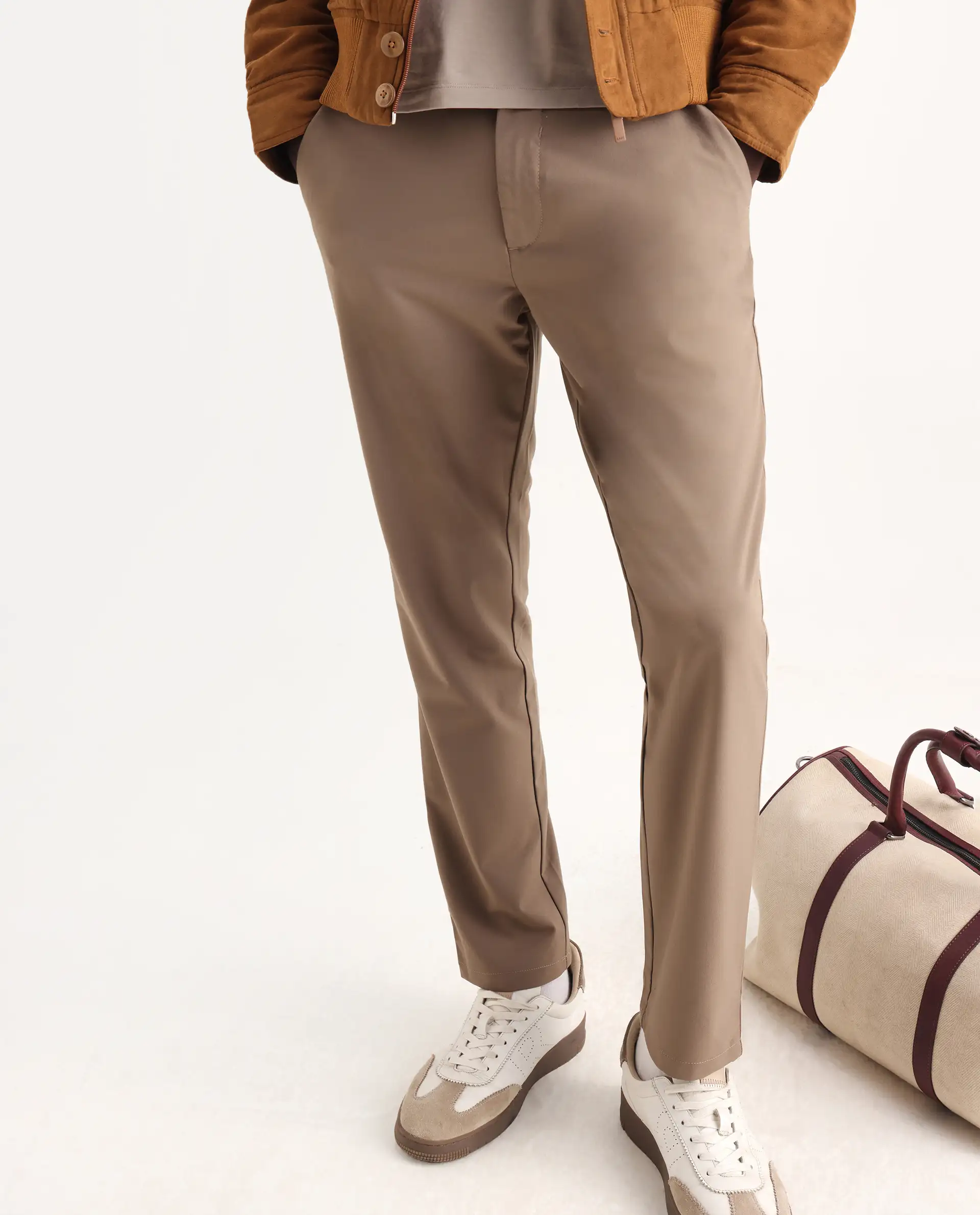 Rare Rabbit Men's Travel-25 Khaki Polyester Blend Plain Regular Fit Trouser - Image 2