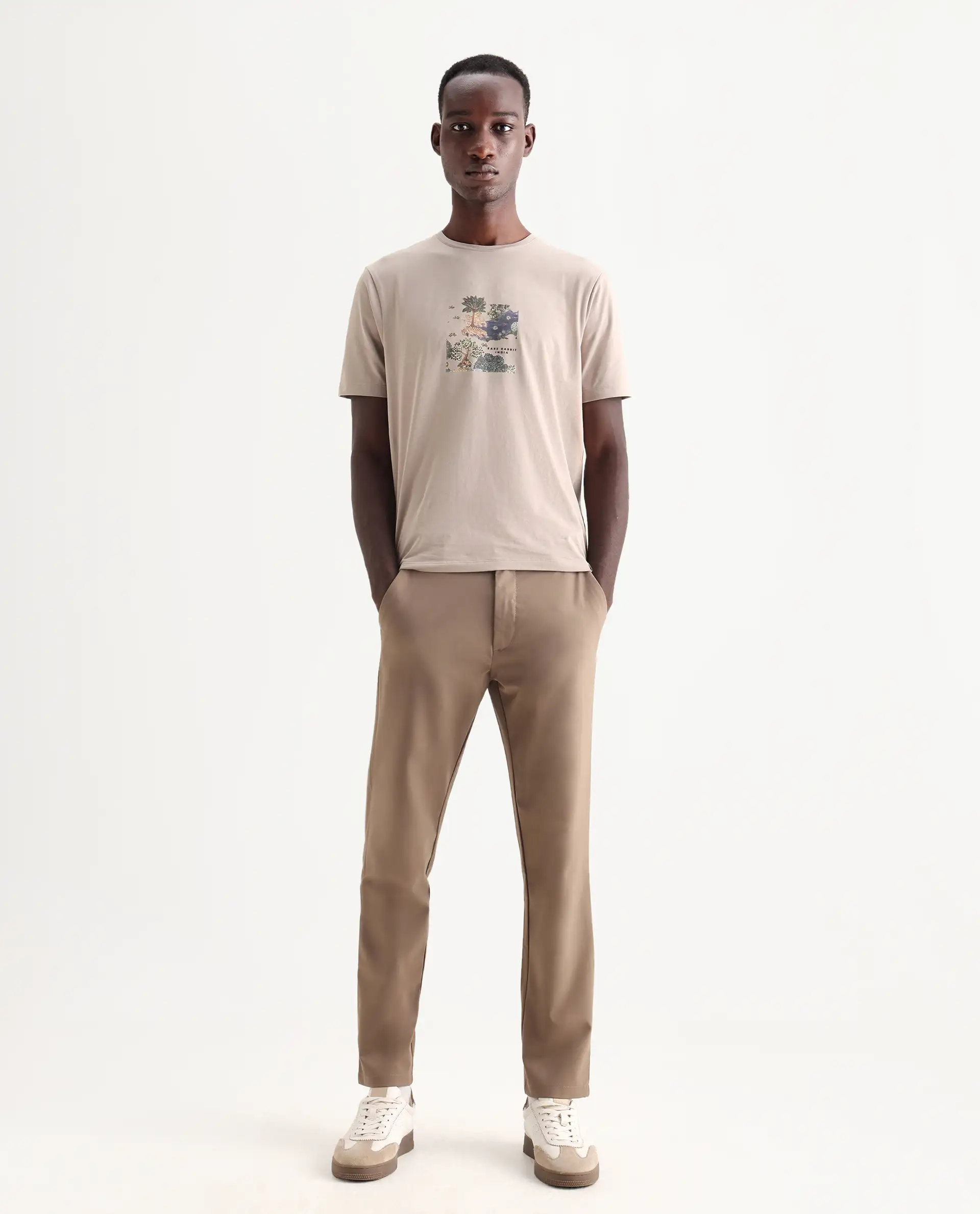 Rare Rabbit Men's Travel-25 Khaki Polyester Blend Plain Regular Fit Trouser - Image 3